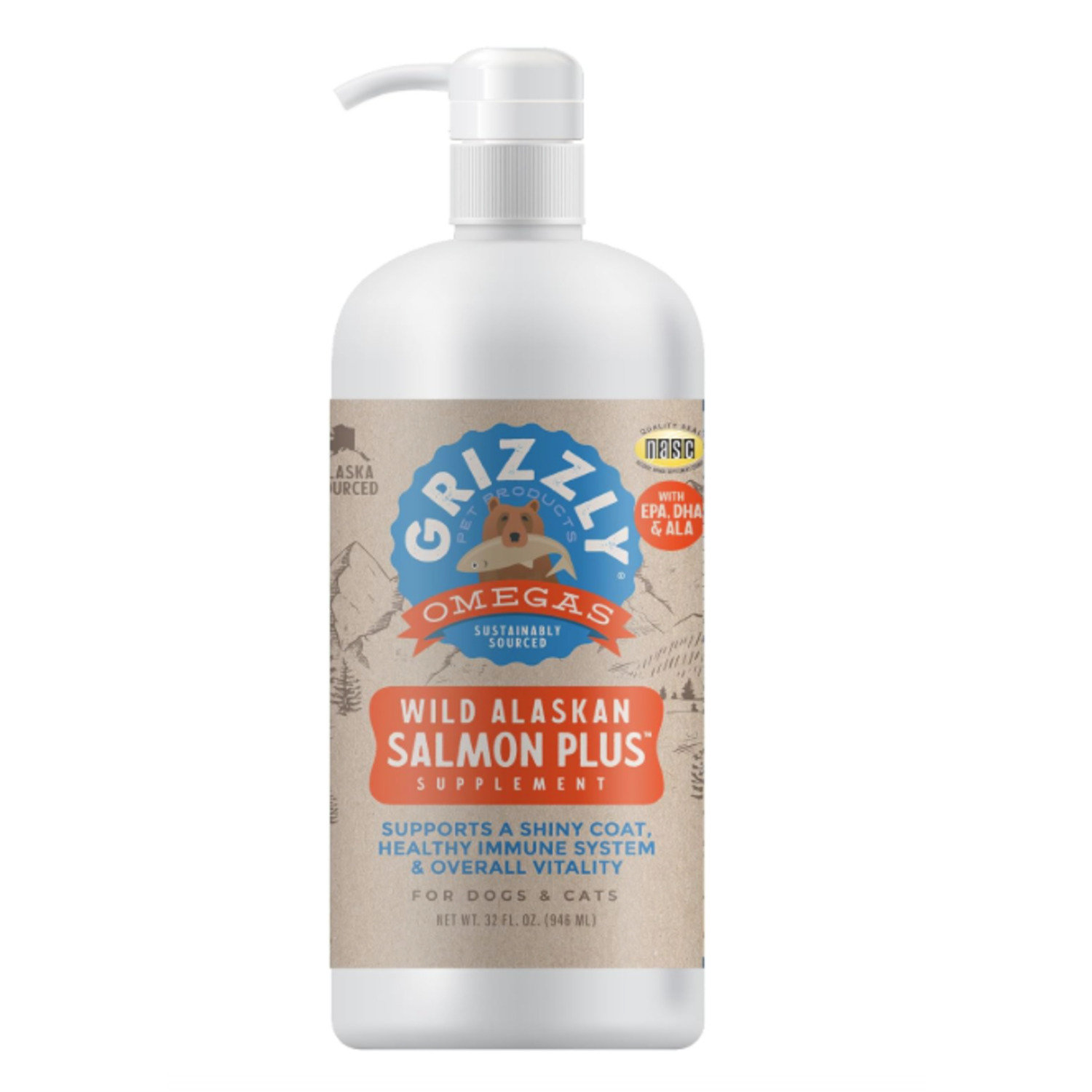 Grizzly Salmon Oil Plus Omega 3-6-9 Food Supplement For Dogs And Cats, 32-Ounce