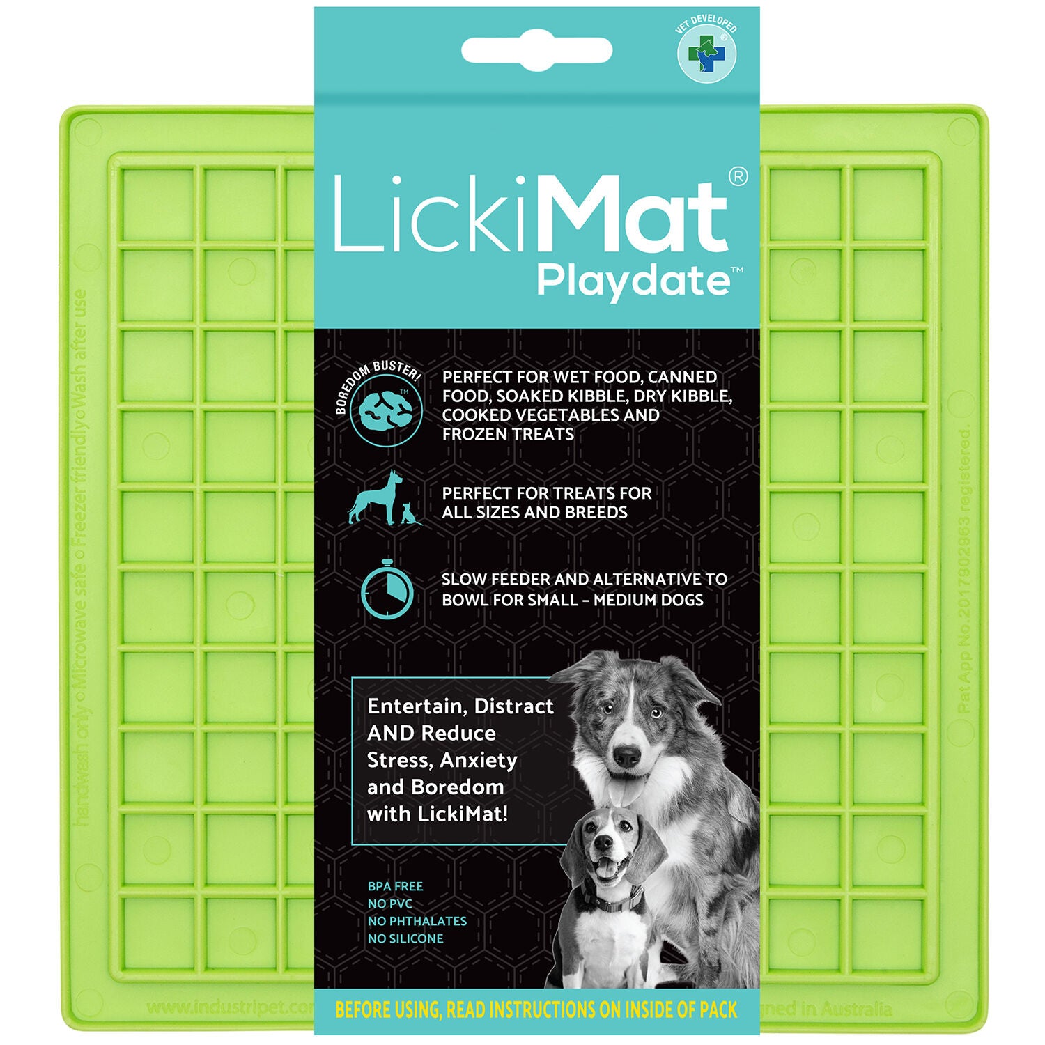 Lickimat Playdate Textured Lickmat For Small To Medium Dogs, Green
