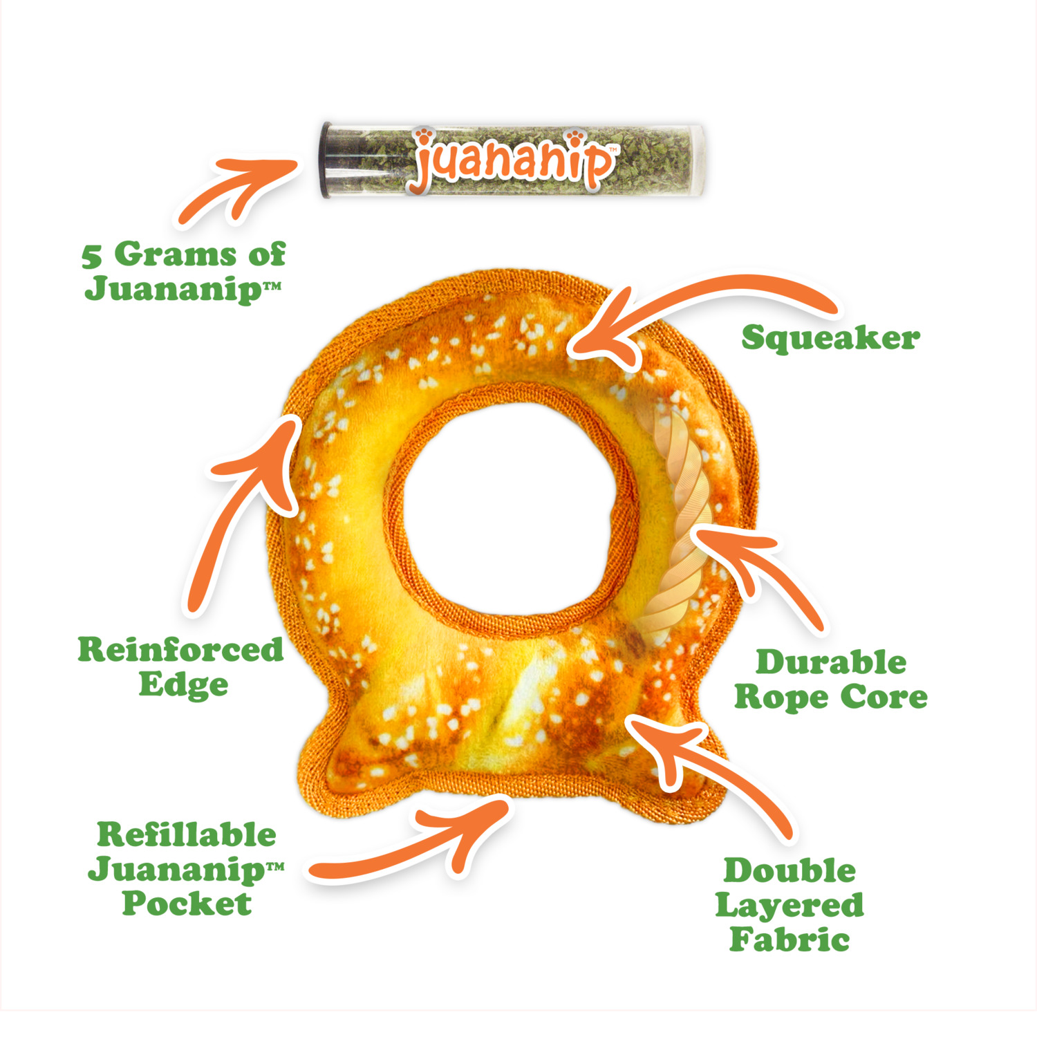Doggijuana Tuffer Chewer Mini Pretzel Ring Refillable Durable Chew Dog Toy With Catnip