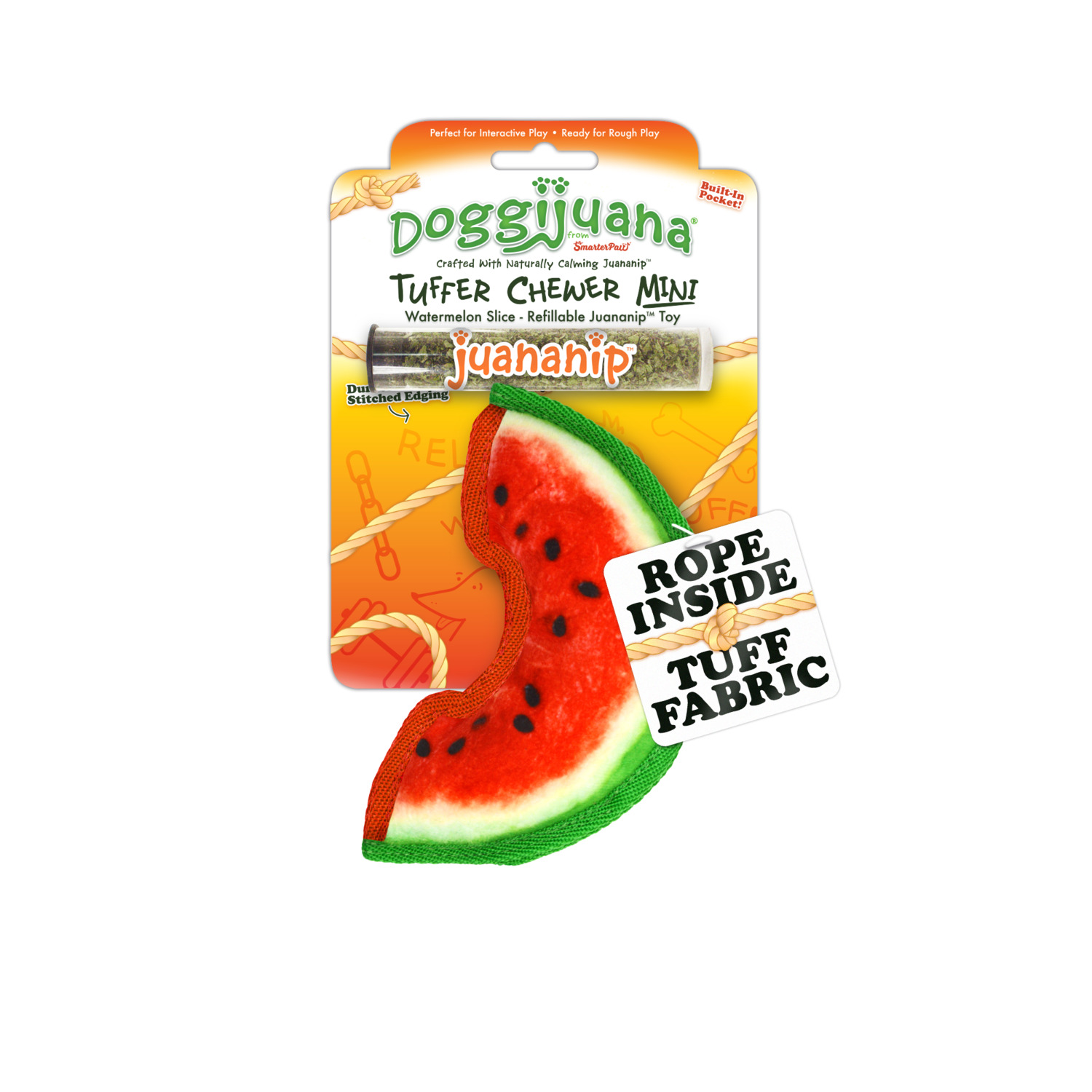 Doggijuana Tuffer Chewer Mini Watermelon Slice Durable Refillable Dog Toy With Catnip