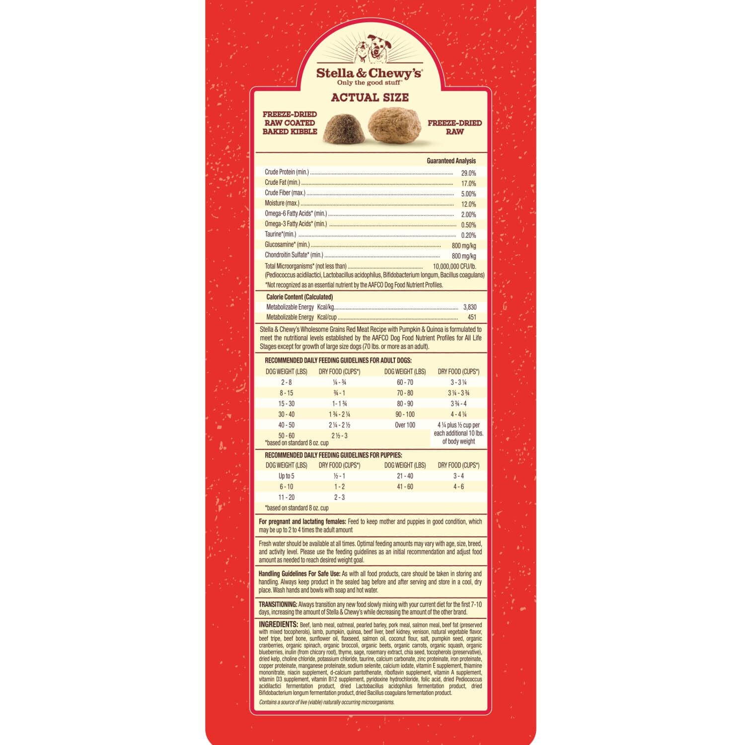 Stella & Chewy's Raw Blend Wholesome Grains Kibble With Freeze Dried Raw Pieces Dry Dog Food, Red Meat Recipe