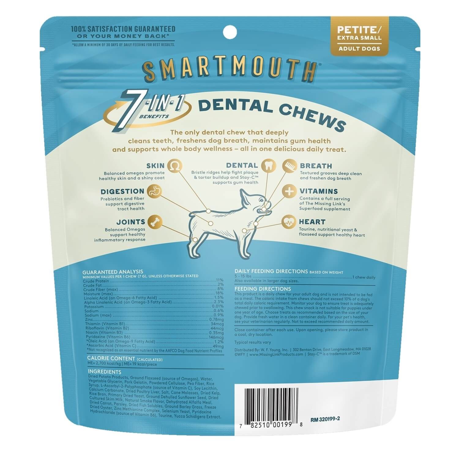 The Missing Link Smartmouth 7-In-1 Dental Chew Dog Treats For Petite/Extra Small Dogs