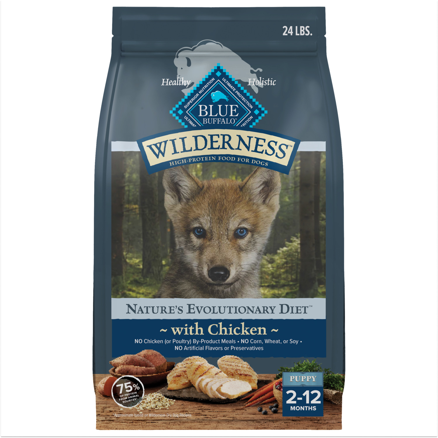 Blue Buffalo Wilderness Chicken Recipe High-Protein Puppy Dry Dog Food