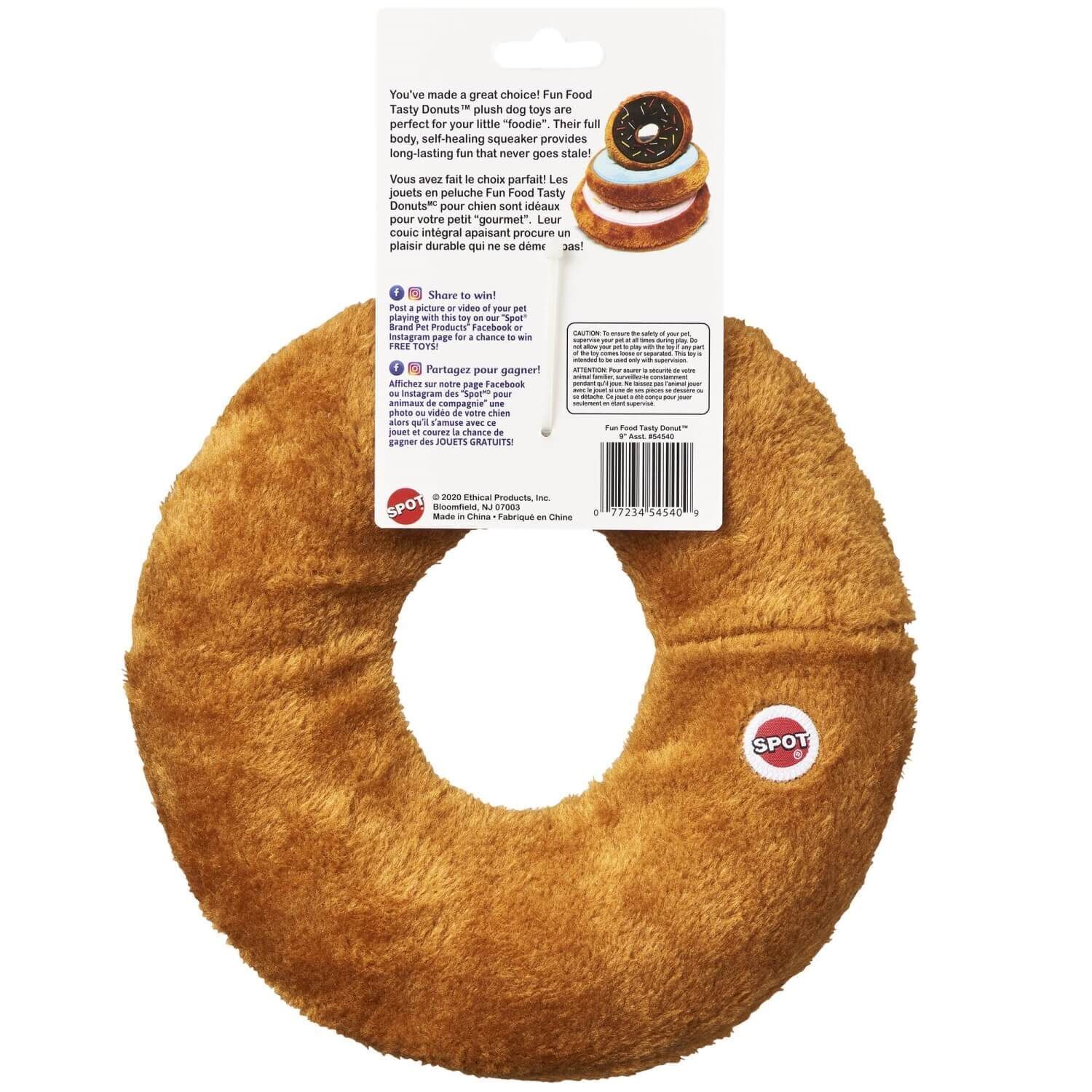 Spot Tasty Donuts Plush Squeaky Dog Toy, Assorted Colors, 9"