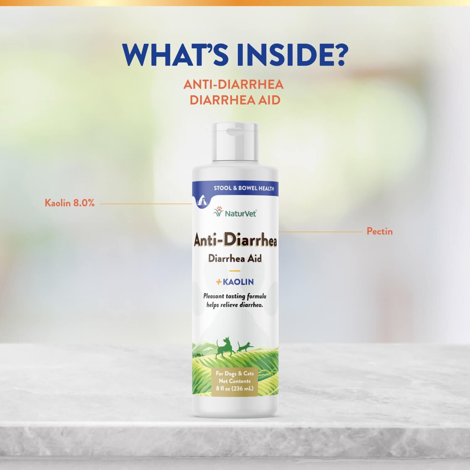 Naturvet Anti-Diarrhea + Kaolin Liquid Diarrhea Aid For Dogs & Cats
