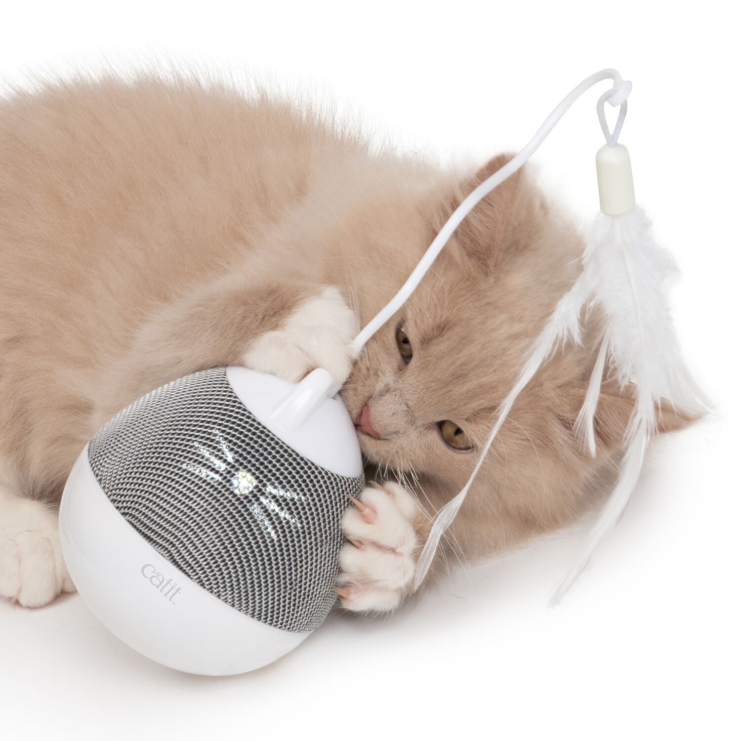 Catit Pixi Spinner Electronic Treat Dispensing Cat Toy, White/Grey