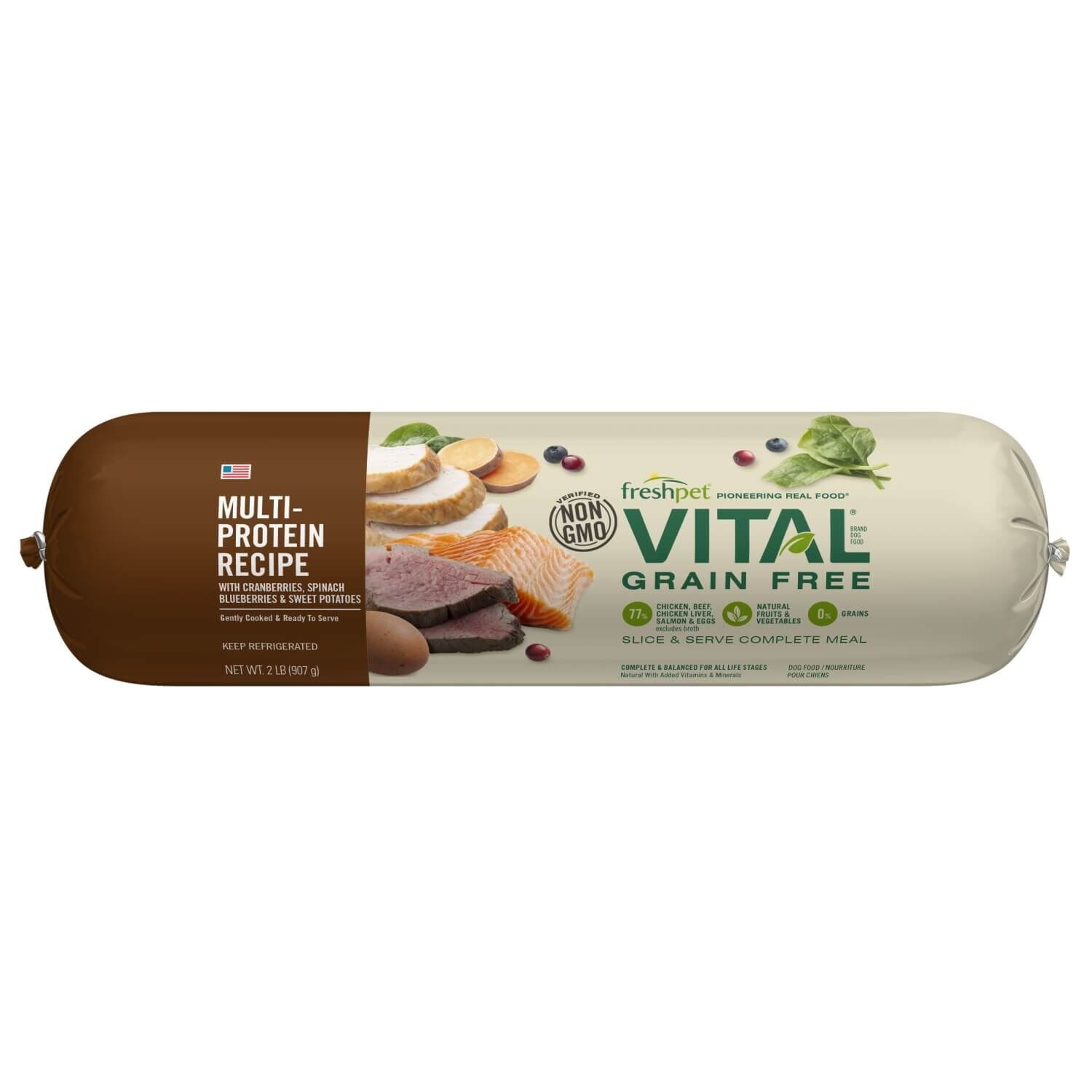 Freshpet Vital Grain Free Fresh Dog Food, Multi-Protein Recipe, 2-Lb Roll