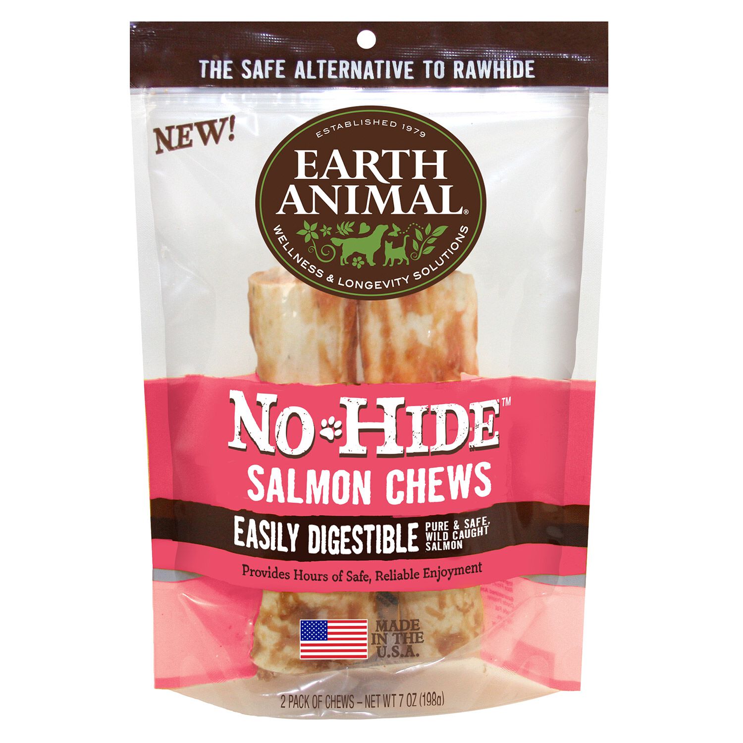 Earth Animal No-Hide Rawhide Alternative Dog Treat Chews, Wild-Caught Salmon, 2 Pack