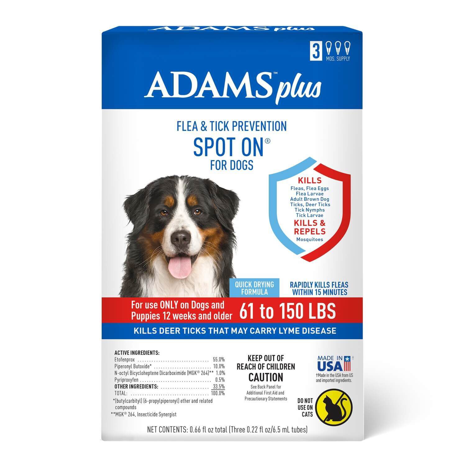 Adams Plus Flea & Tick Prevention Spot On For Dogs, X-Large Dogs 61-150 Lbs