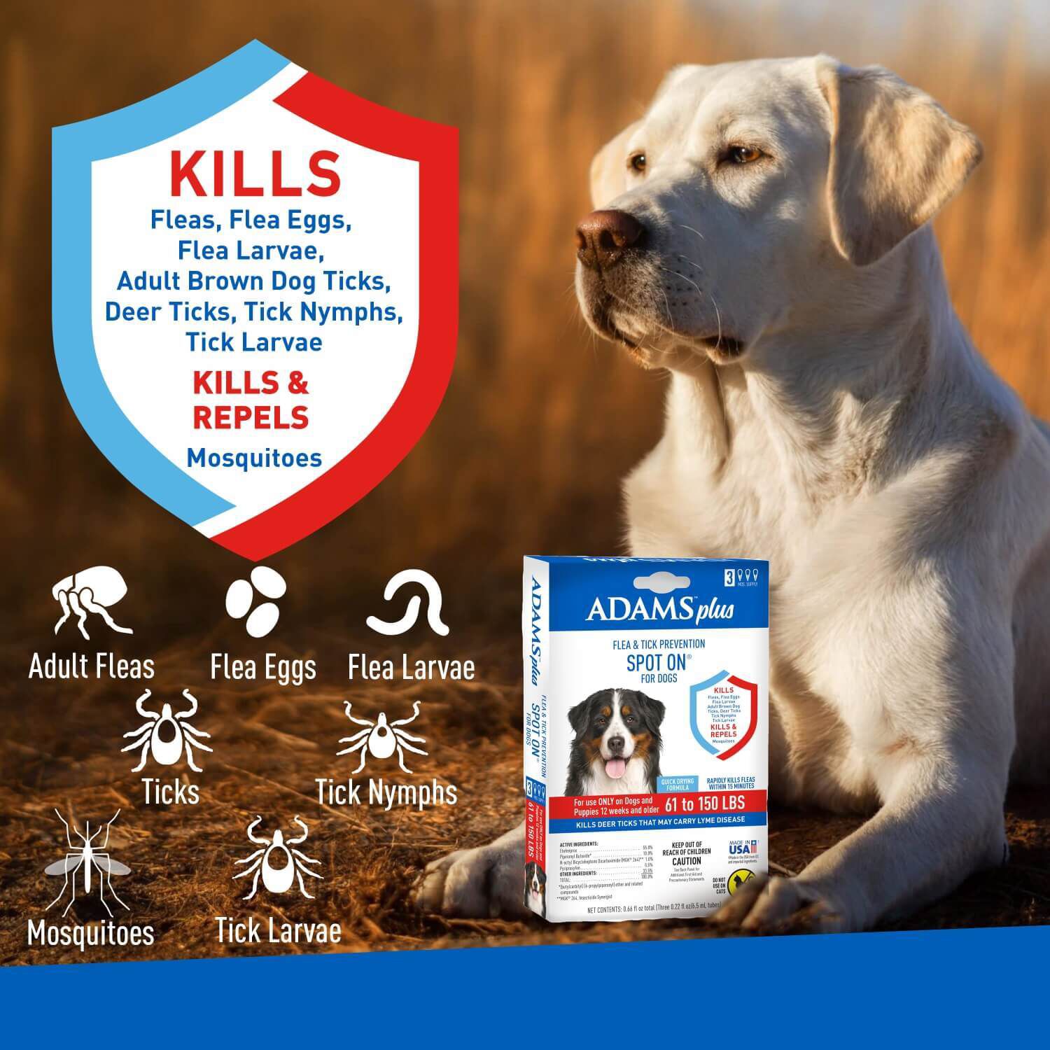 Adams Plus Flea & Tick Prevention Spot On For Dogs, X-Large Dogs 61-150 Lbs