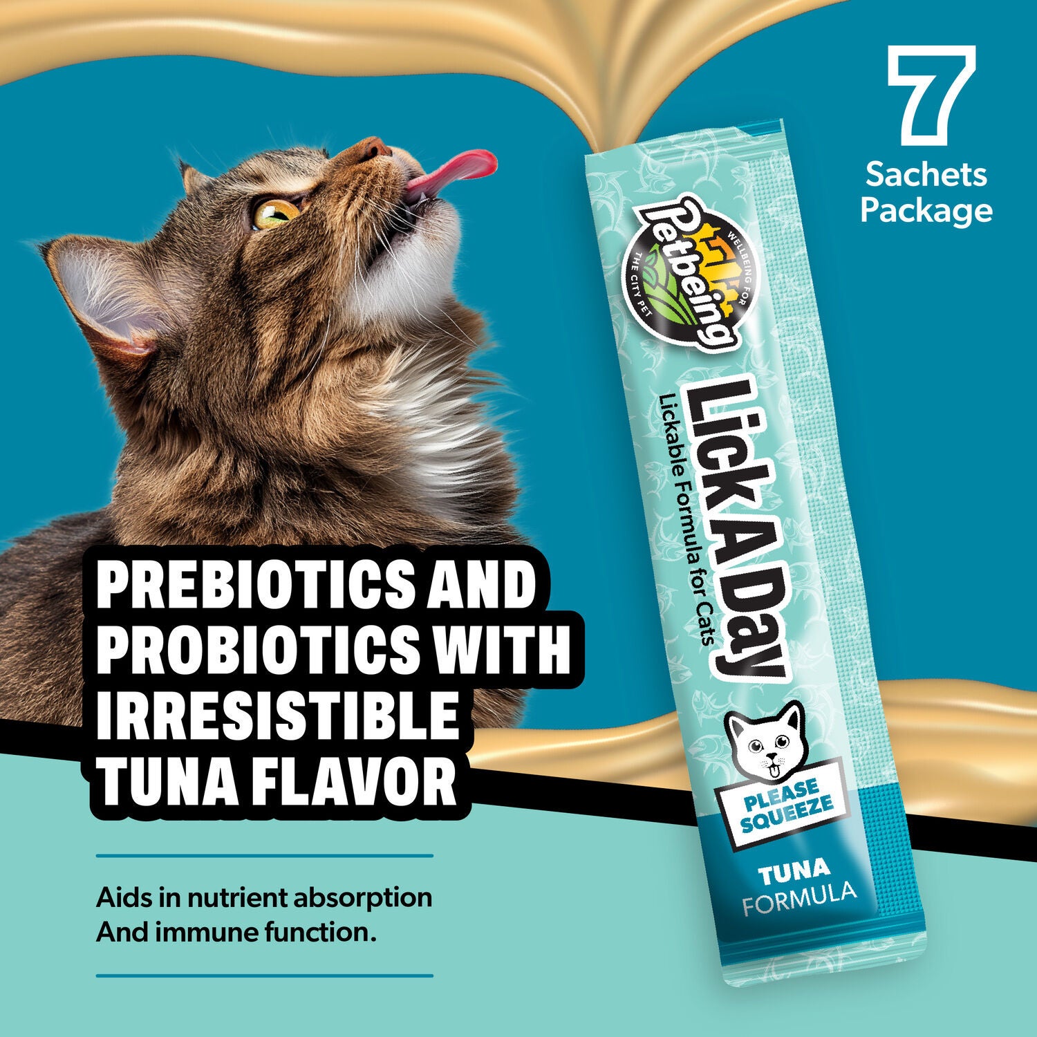 Petbeing Lick A Day 7-In-1 Functions Lickable Tuna Puree Supplement For Cats, 7 Count
