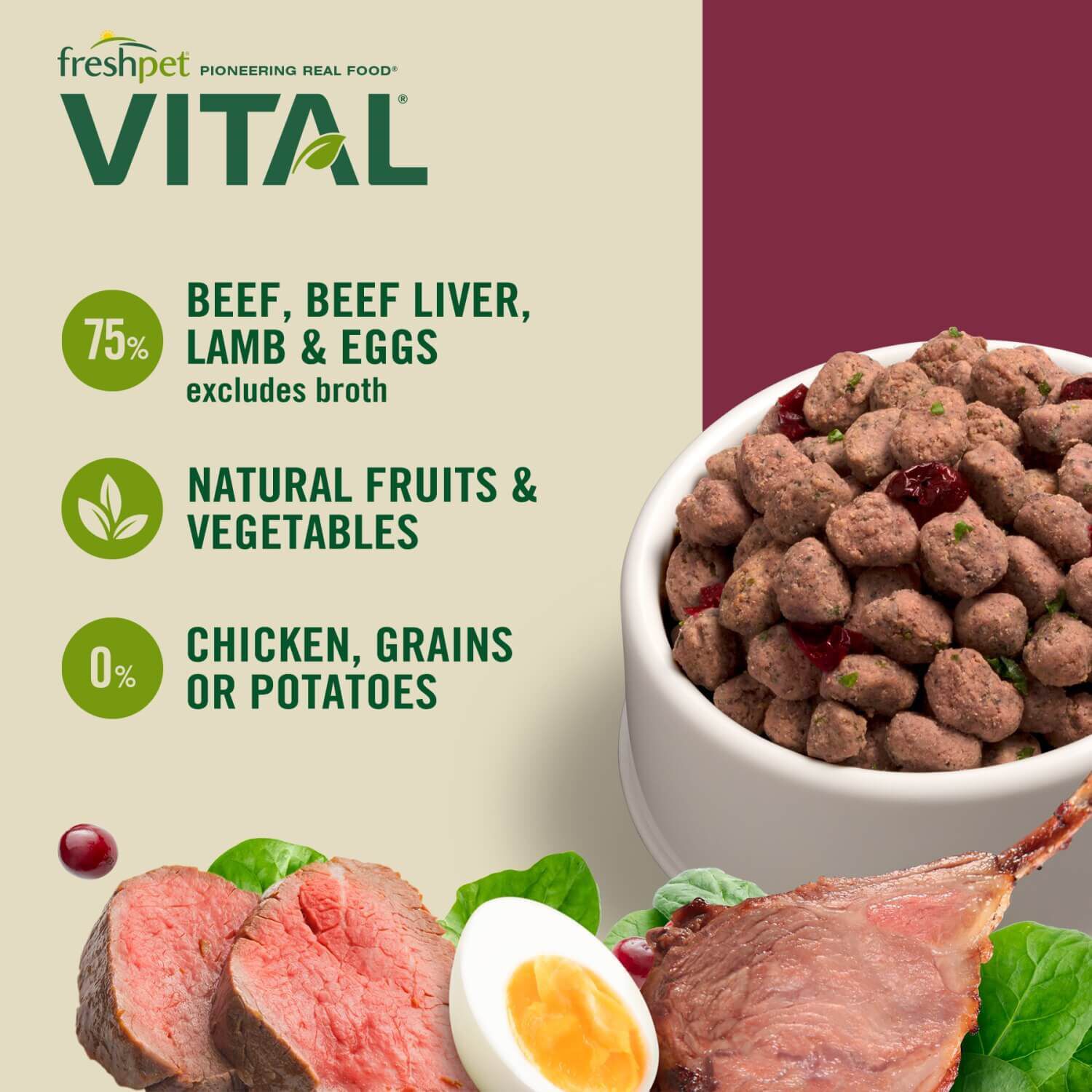 Freshpet Vital Grain Free Fresh Dog Food, Beef & Lamb Recipe