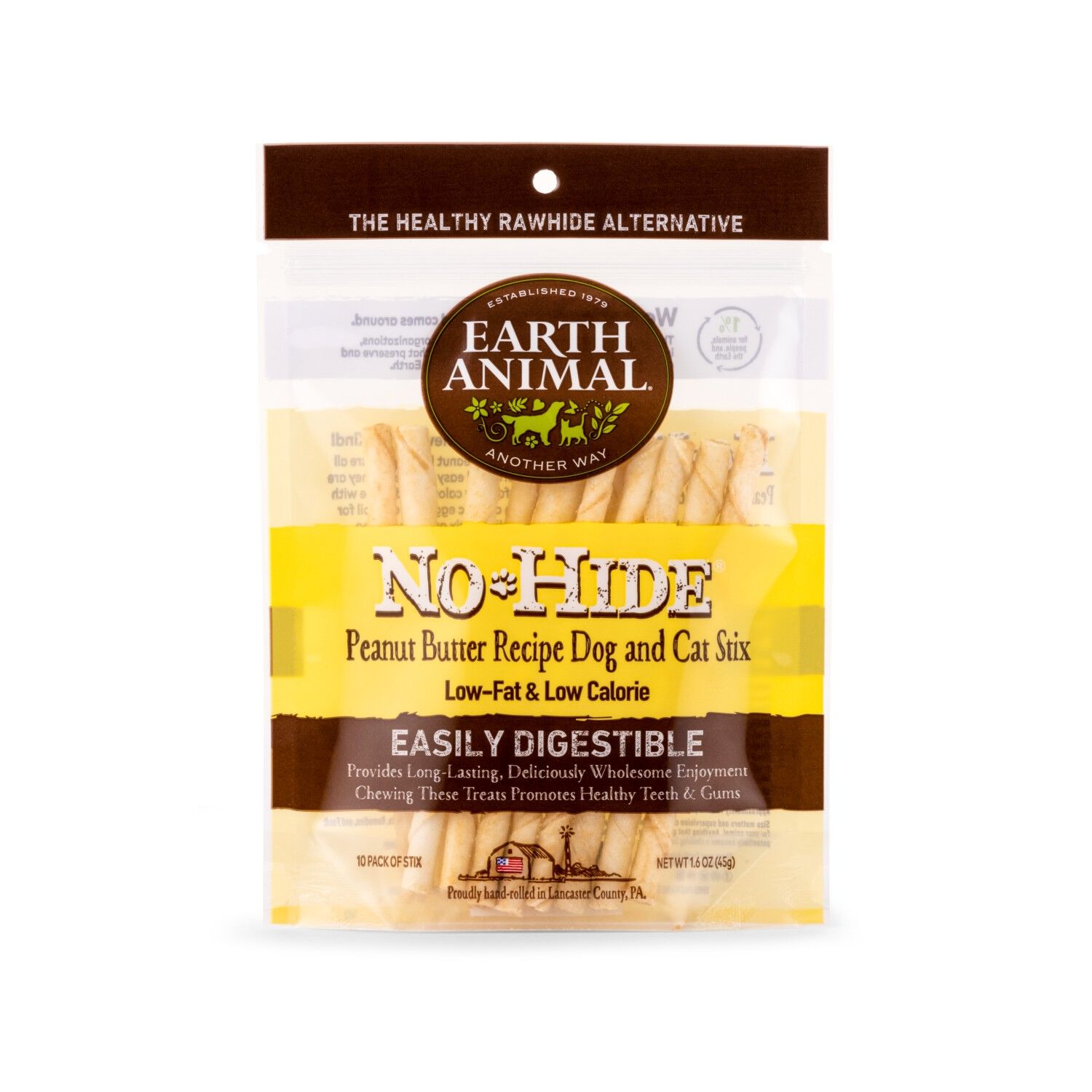 Earth Animal No-Hide Rawhide Alternative Dog & Cat Treat Stix, Peanut Butter