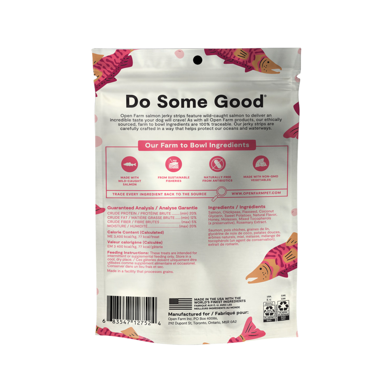 Open Farm Grain Free Jerky Strips Dog Treats, Wild-Caught Salmon, 5.6Oz