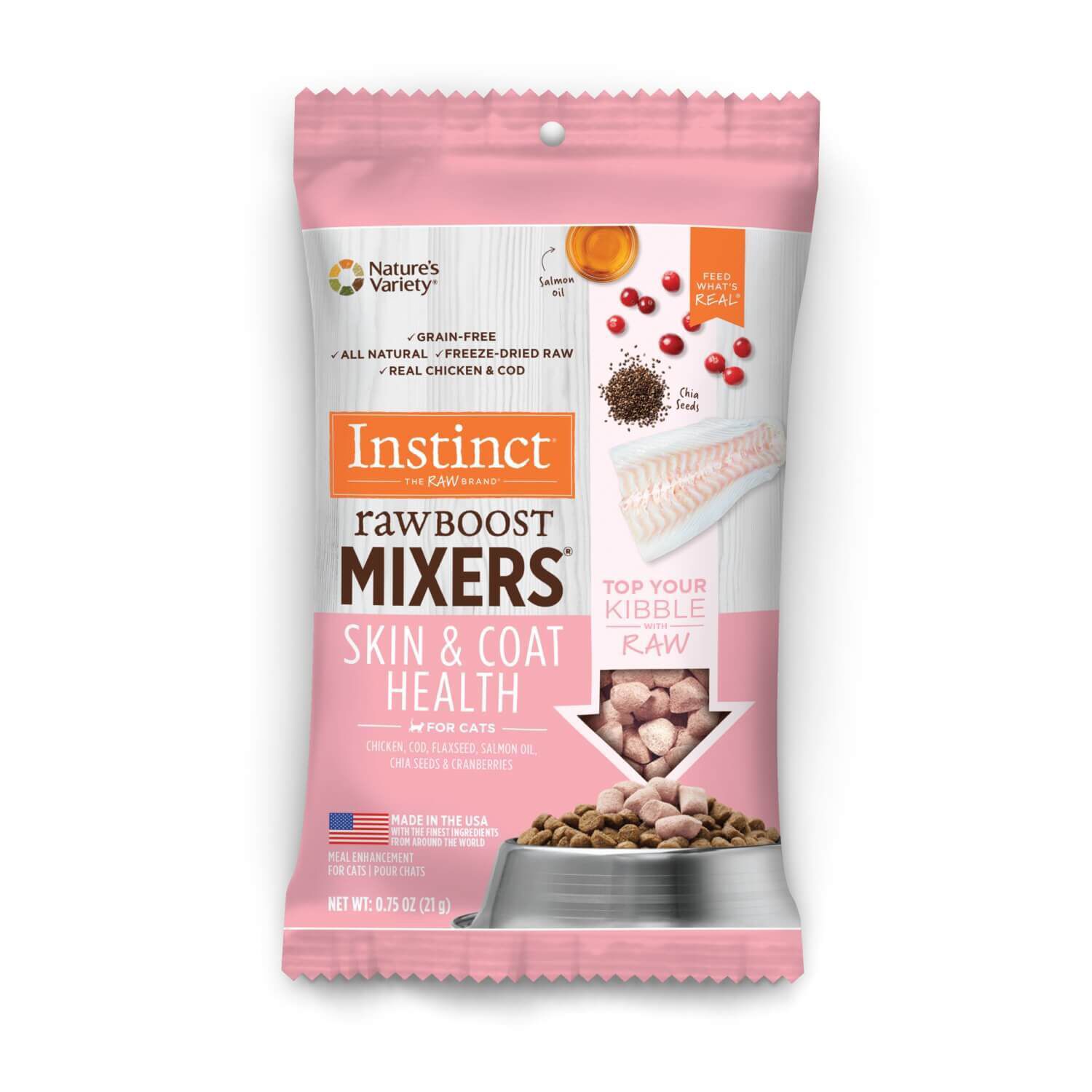 Instinct Raw Boost Mixers Skin & Coat Health Freeze-Dried Cat Food Topper, 0.75Oz