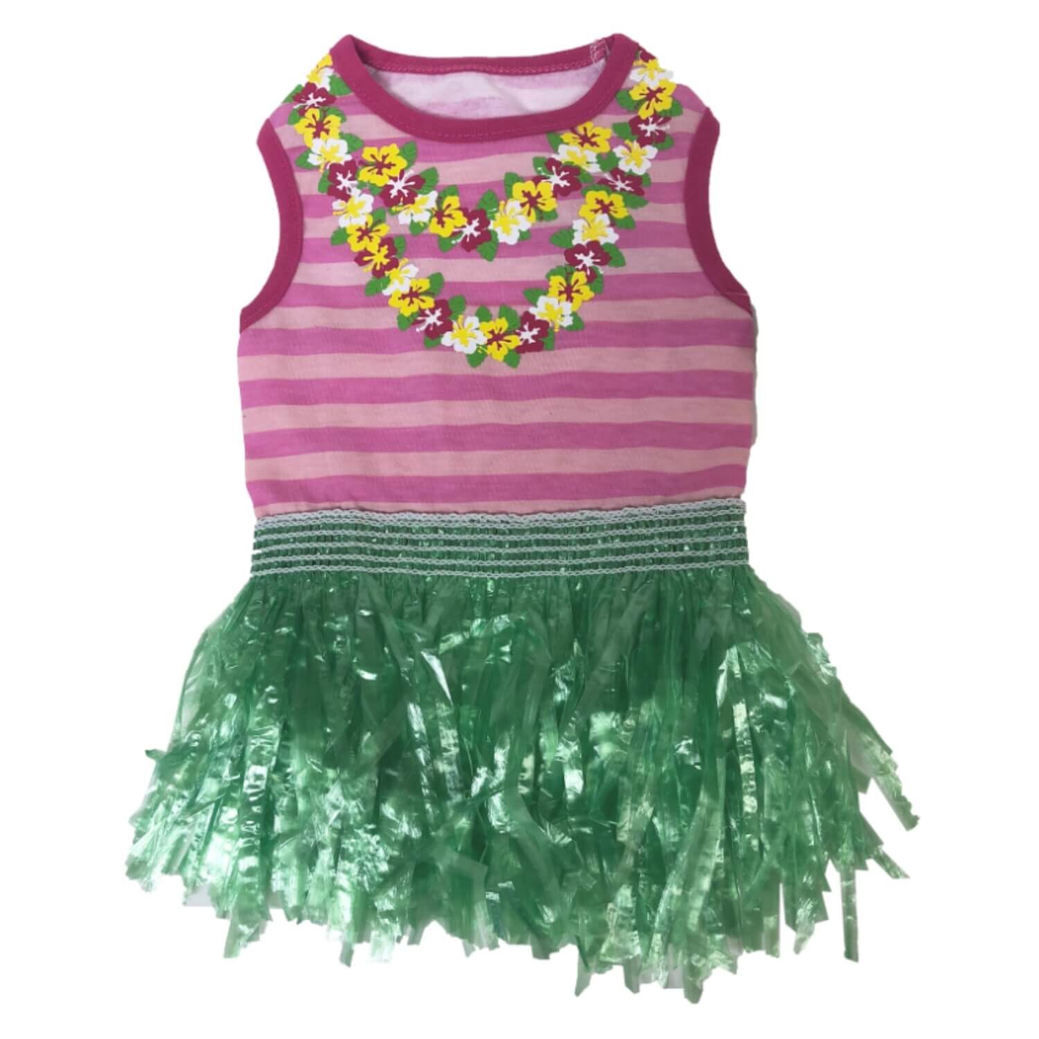 Petrageous Grass Skirt And Lei Dog Hula Dress