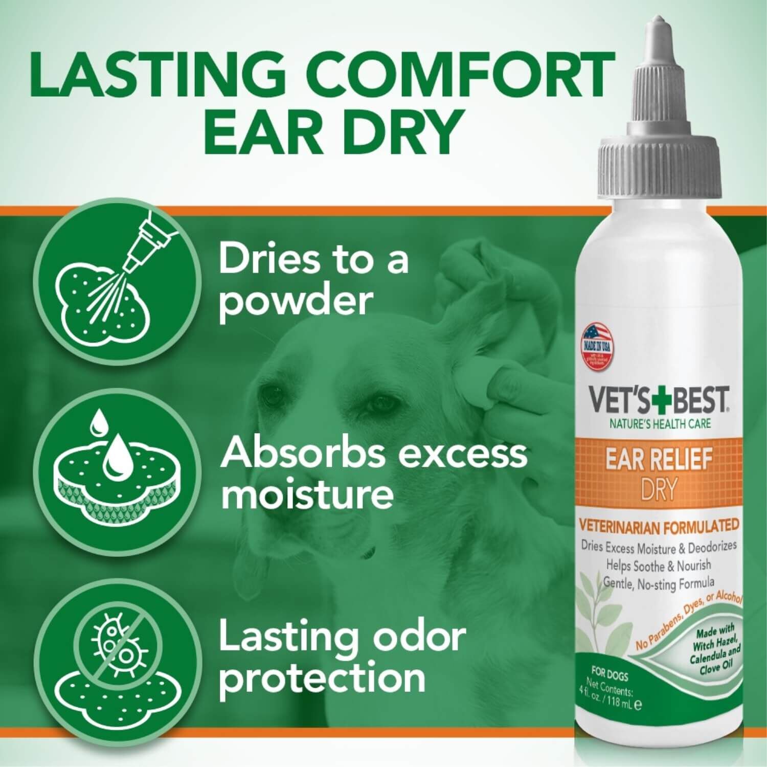 Vet's Best Multi Symptom Dog Ear Wash & Dry Cleaning Kit