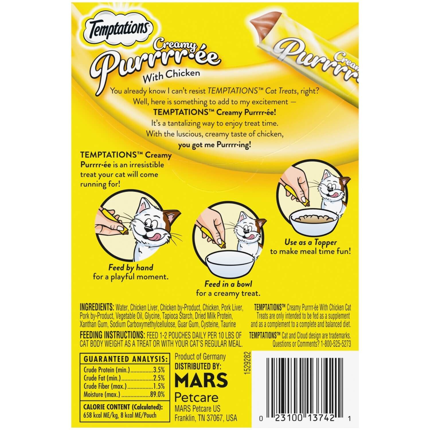 Temptations Creamy Puree With Chicken Lickable, Squeezable Cat Treats, 4-Pack Of 1.7 Oz Pouches