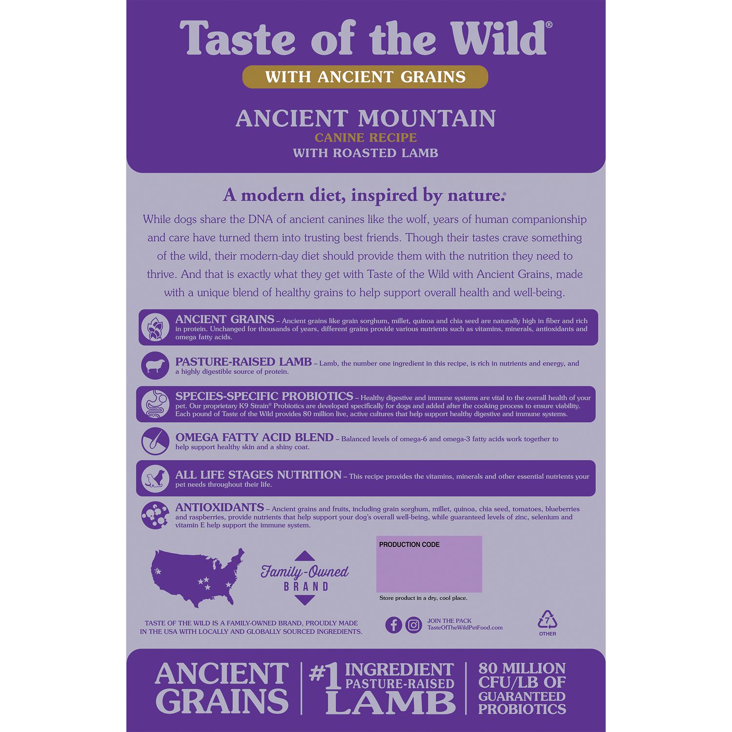 Taste Of The Wild Dry Dog Food, Ancient Mountain Canine Recipe With Roasted Lamb, 28-Lb Bag
