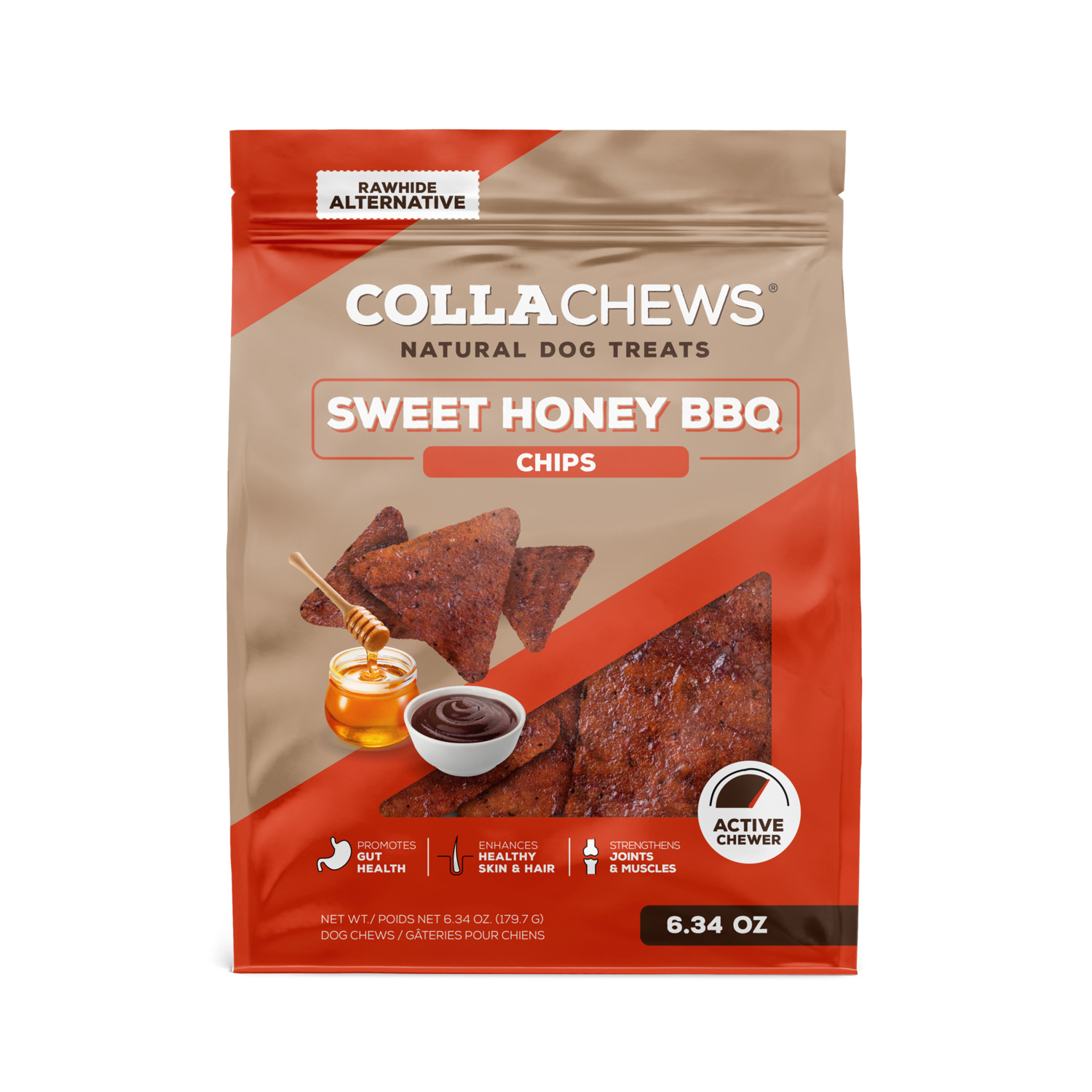 Collachews Collachips Rawhide Alternative Dog Treats, Sweet Honey Bbq Flavor