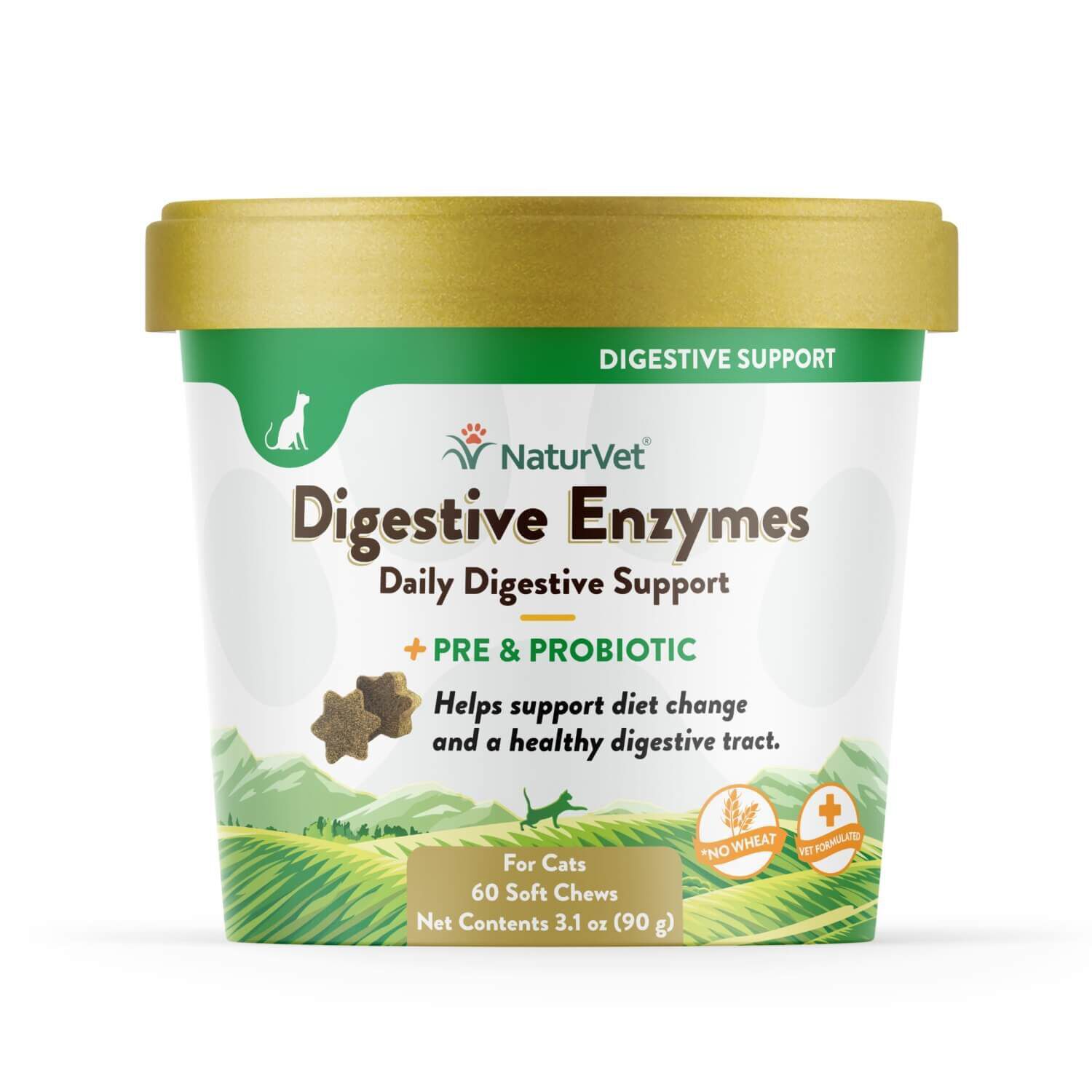 Naturvet Digestive Enzymes Pre+Probiotic Daily Soft Chew Supplement For Cats