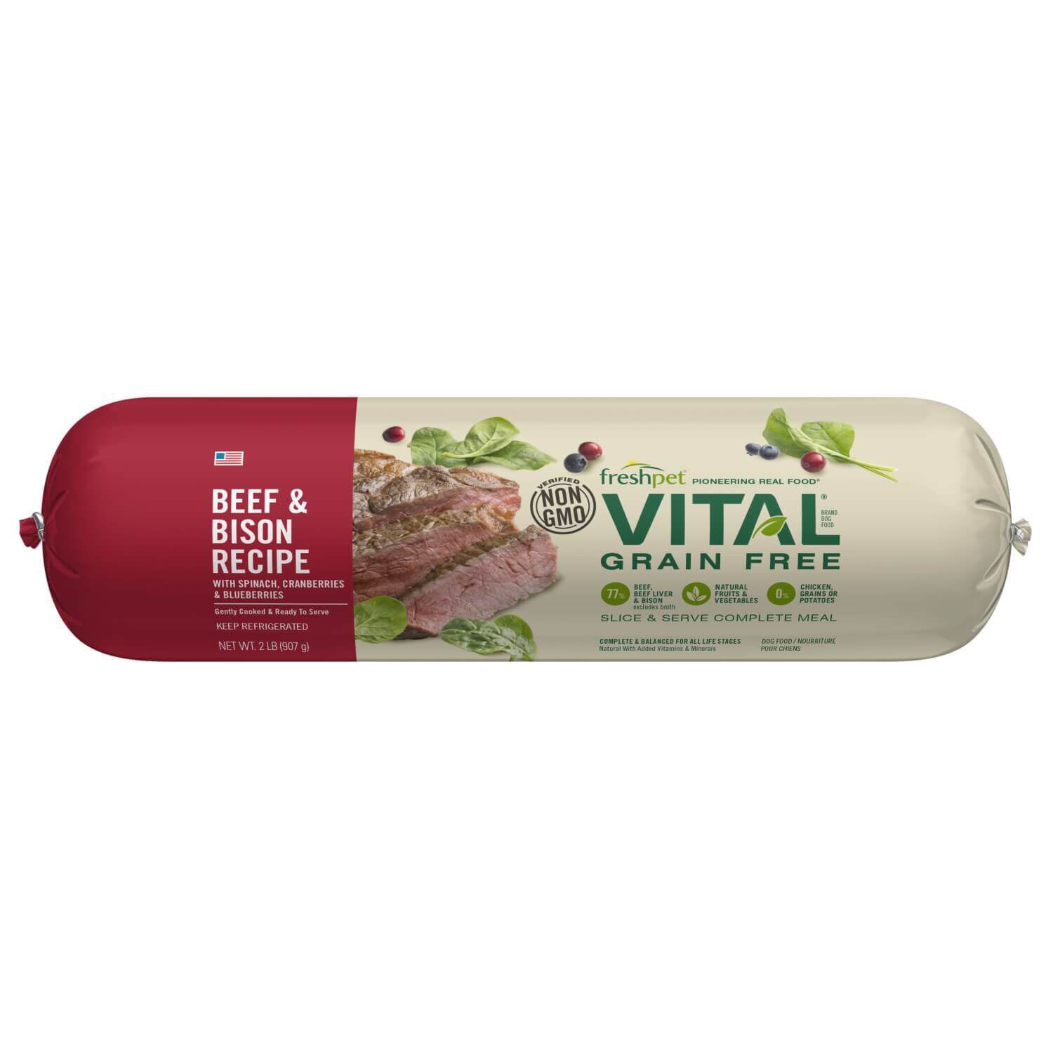 Freshpet Vital Grain Free Fresh Dog Food, Beef & Bison Roll Recipe