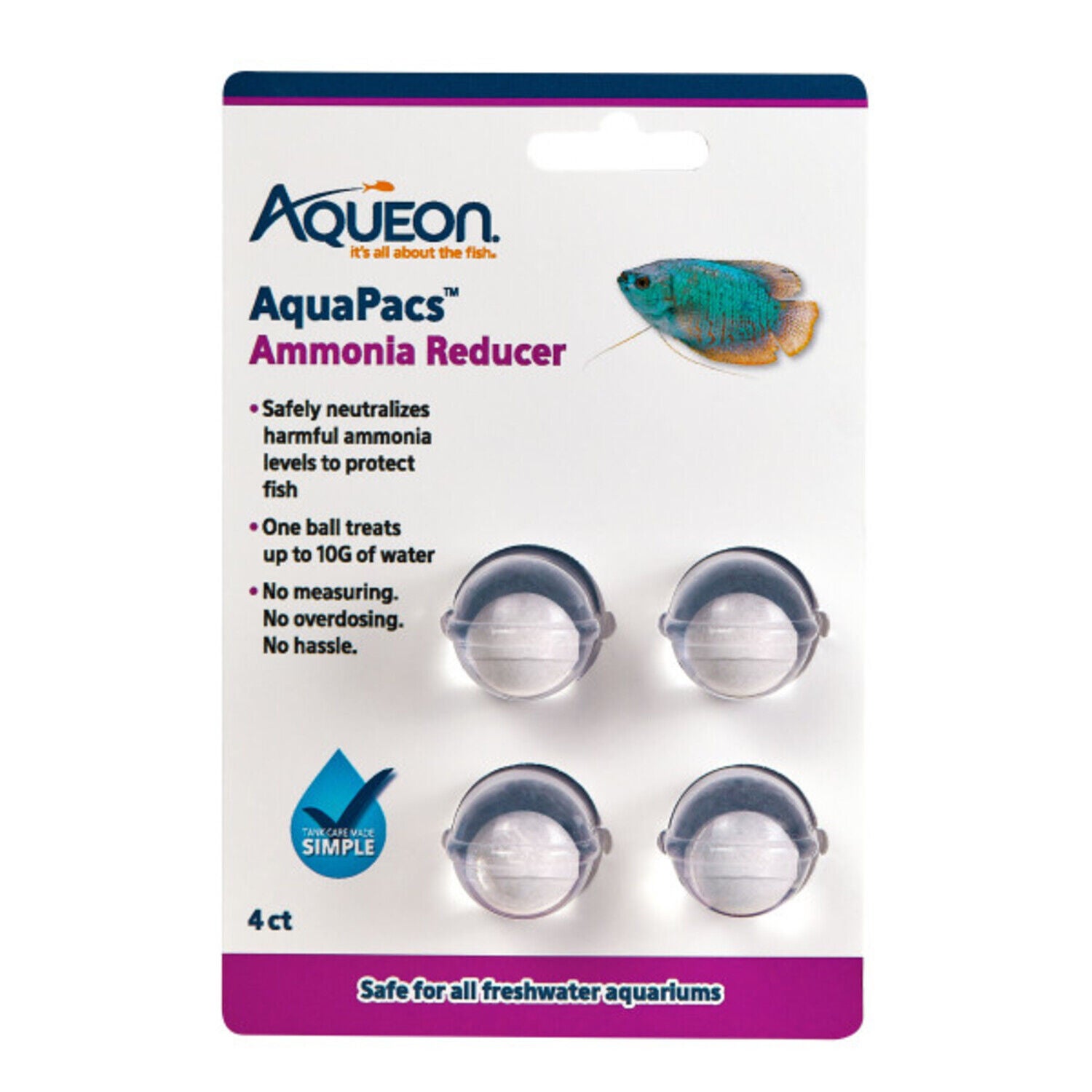 Aqueon Aquapacs Ammonia Reducer For Fish Tanks, 10 Gallon - 4 Pack