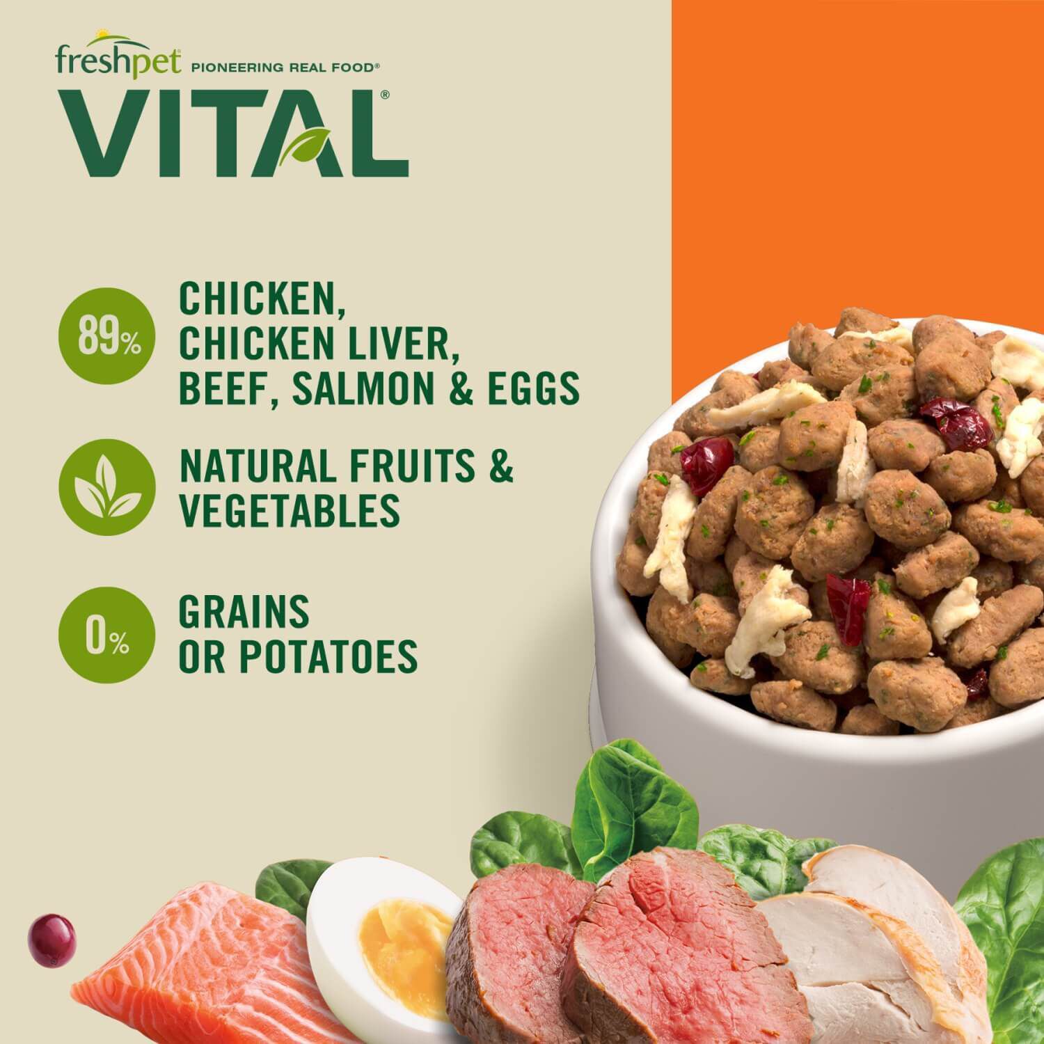 Freshpet Vital Grain Free Fresh Dog Food, Chicken, Beef, Salmon & Egg Recipe