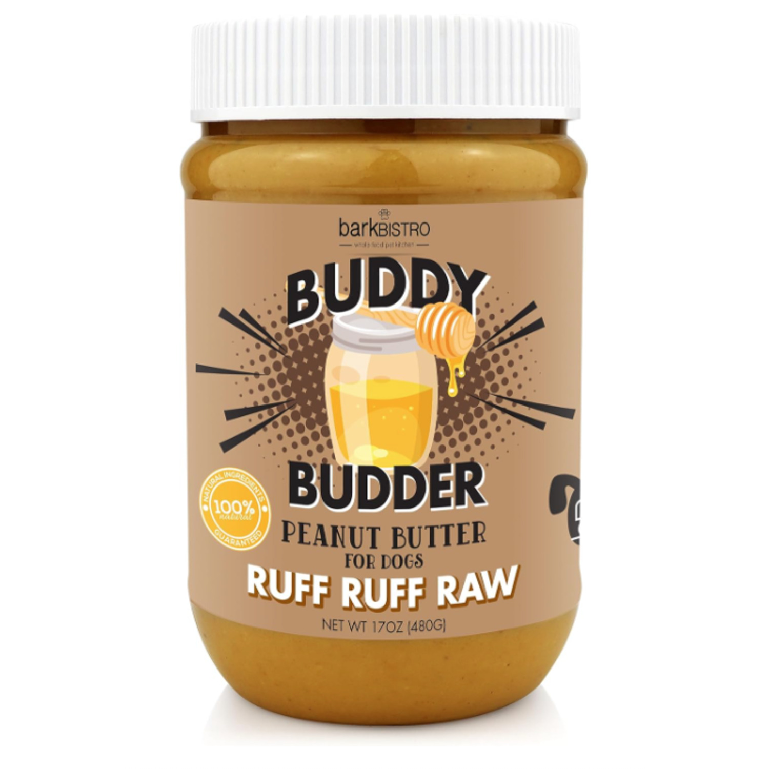 Bark Bistro Buddy Budder Ruff Ruff Raw Natural Dog Peanut Butter Dog Treat, 17Oz