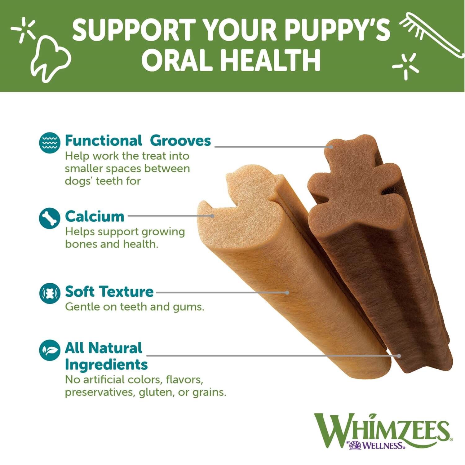 Whimzees Puppy Natural Grain Free Dental Chews For Dogs, Medium / Large Breed, 14 Count