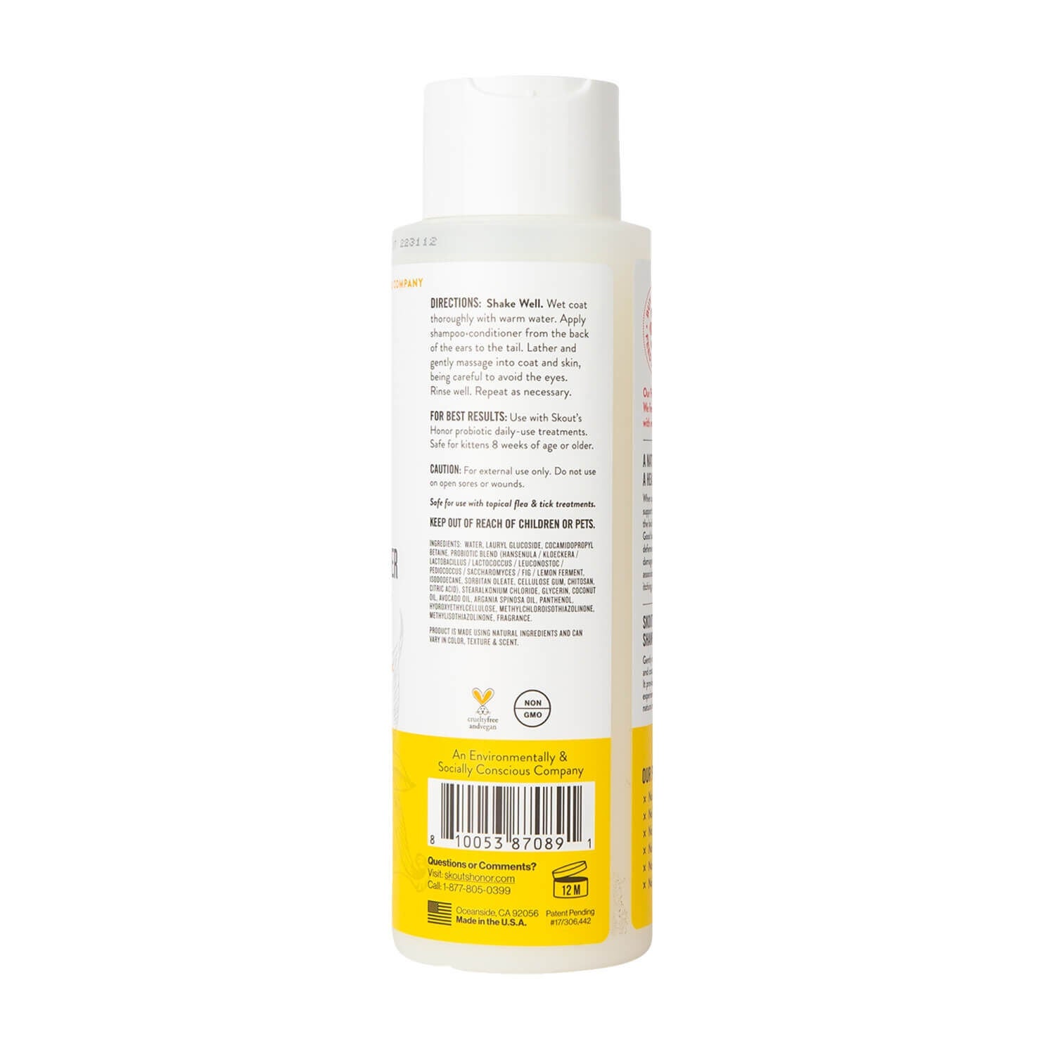 Skout's Honor Probiotic Shampoo + Conditioner For Cats, Honeysuckle