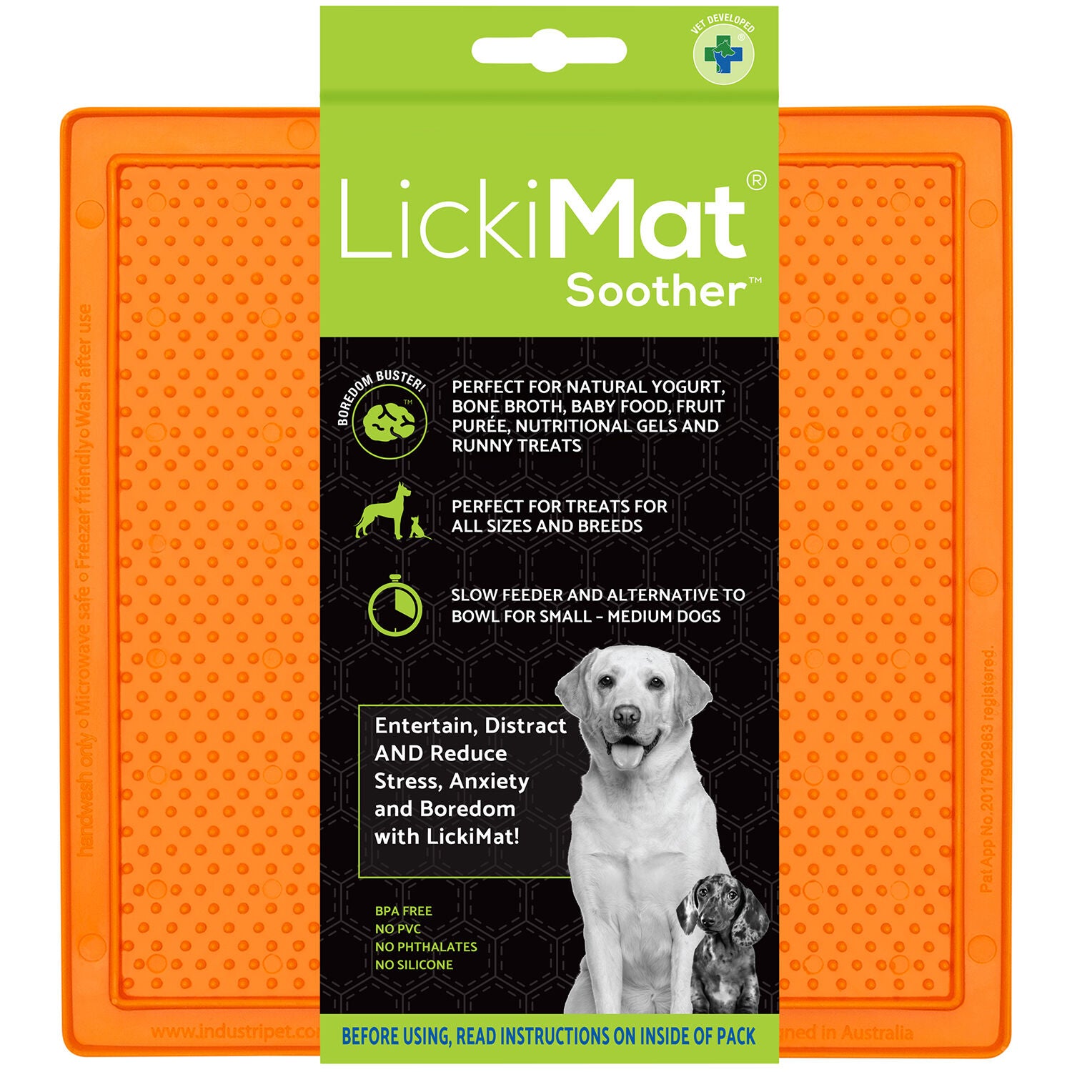 Lickimat Soother Classic Lickmat & Slow Feeder For Small To Medium Sized Dogs - Orange