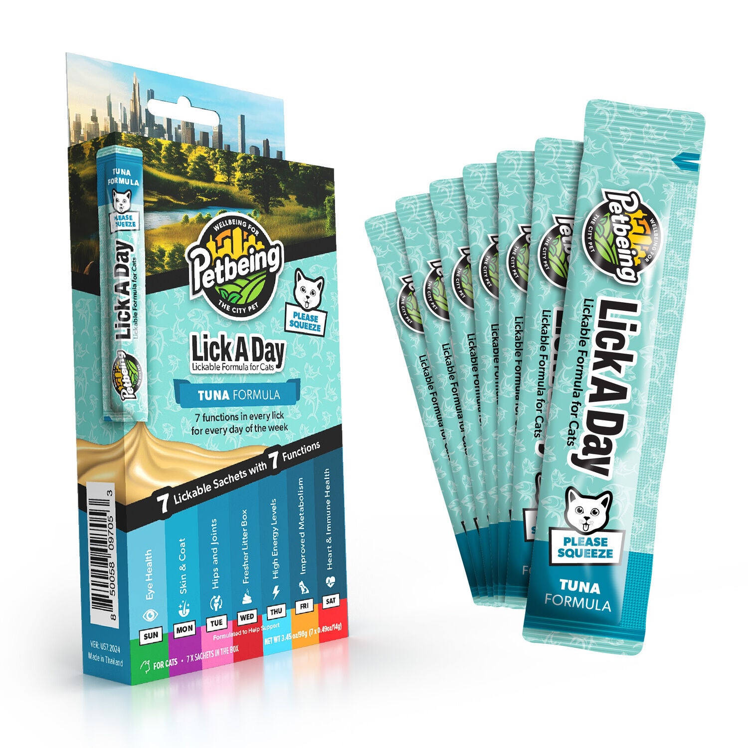 Petbeing Lick A Day 7-In-1 Functions Lickable Tuna Puree Supplement For Cats, 7 Count