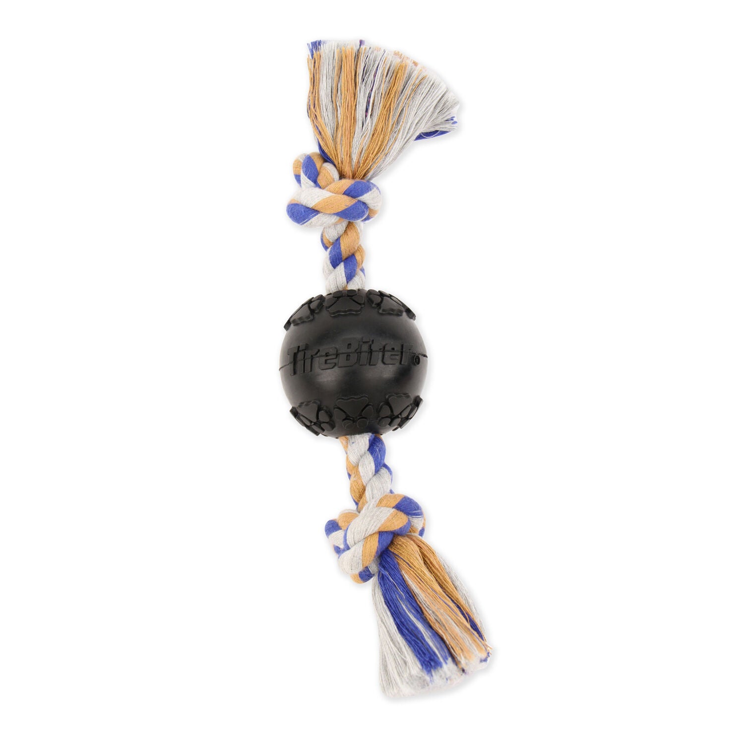 Mammoth Medium 3" Tirebiter Ball  With 2 Knot Rope Dog Toy, 12"