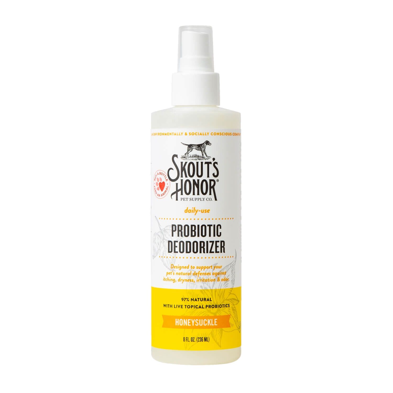 Skout's Honor Probiotic Honeysuckle Daily Use Dog & Cat Deodorizer, 8-Fl Oz Bottle