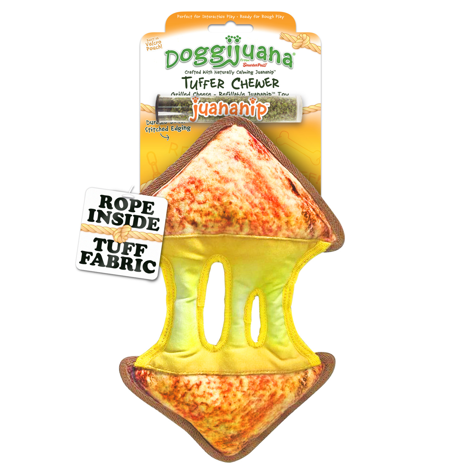 Doggijuana Tuffer Chewer Grilled Cheese Refillable Juananip Dog Toy