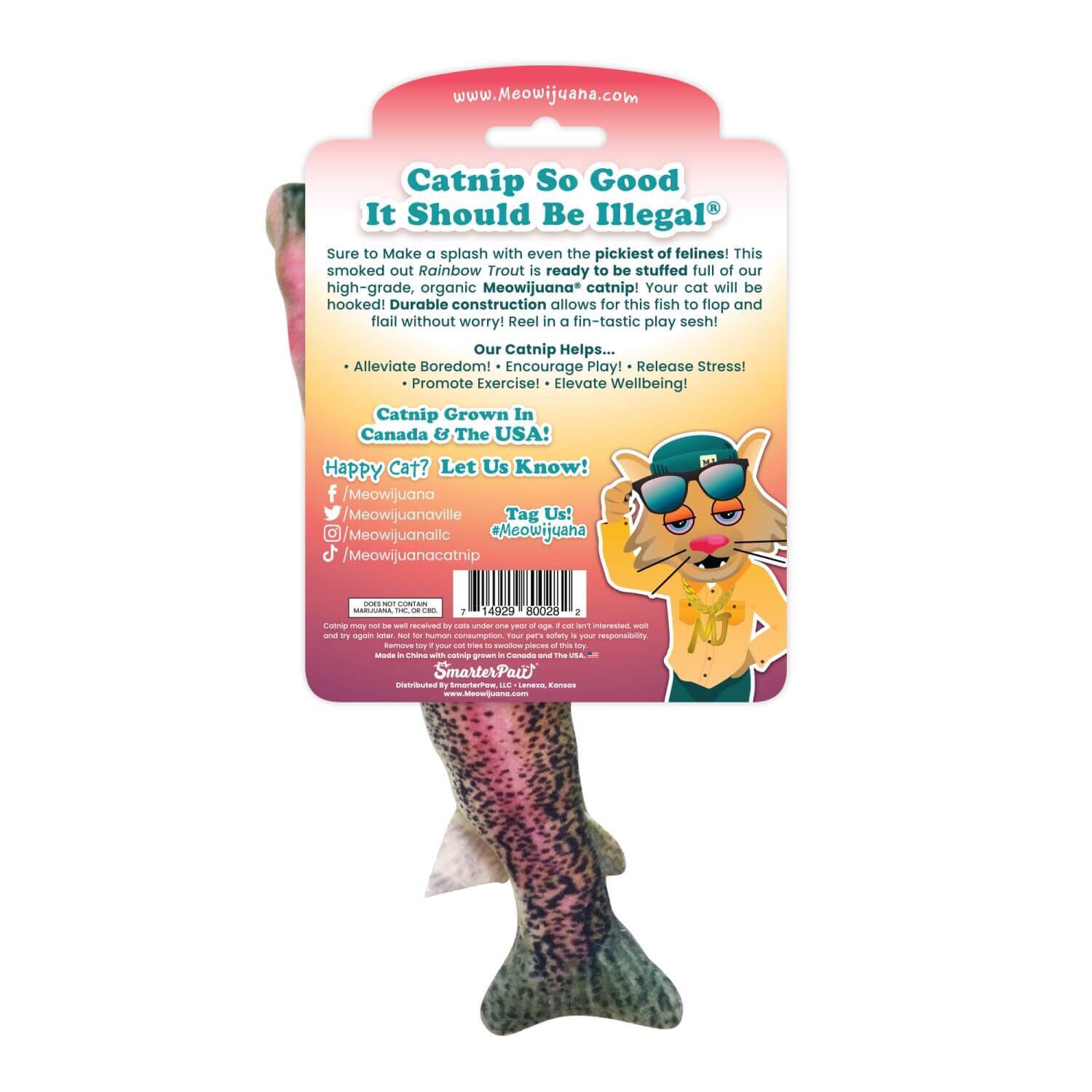 Meowijuana "Get Smoked" Rainbow Trout Refillable Catnip Cat Toy