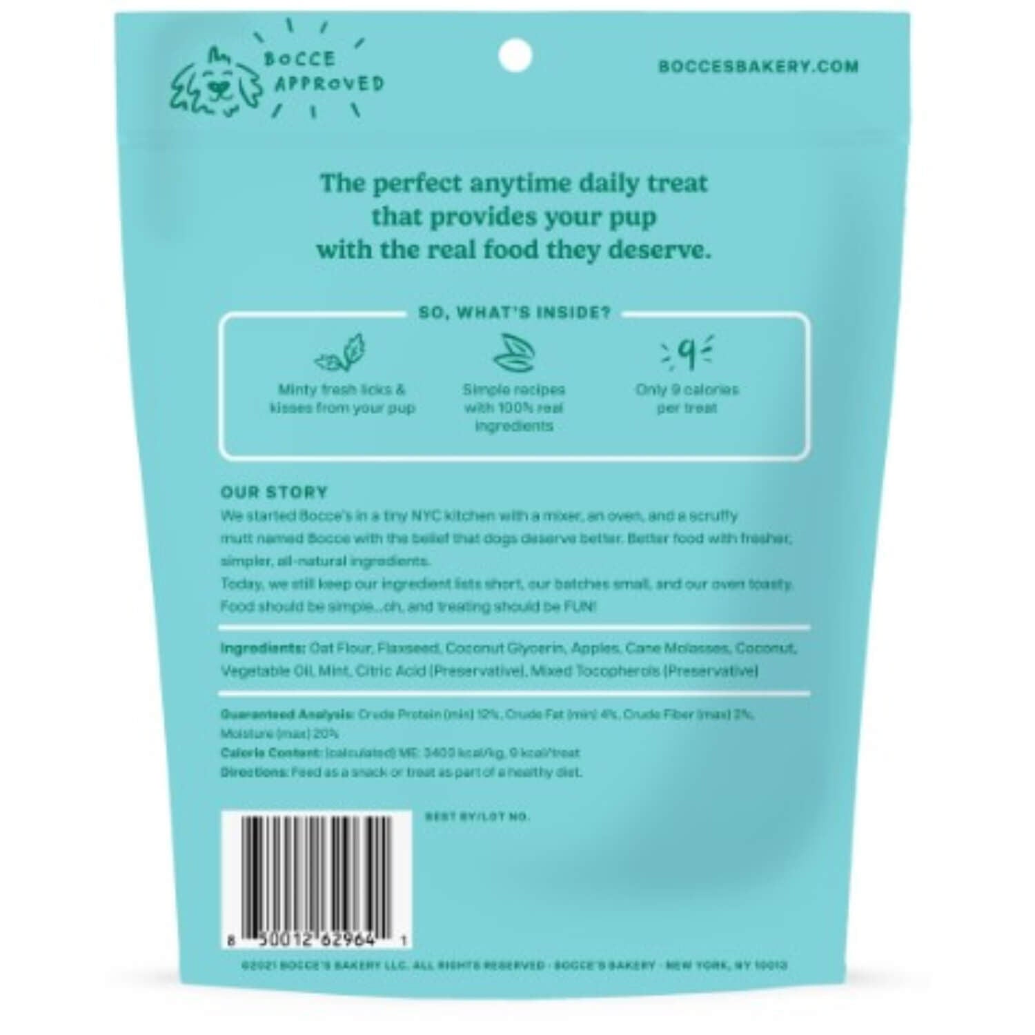 Bocce's Bakery Dailies Brushy Bites Soft & Chewy Apple & Mint Biscuit Dog Treats, 6 Oz