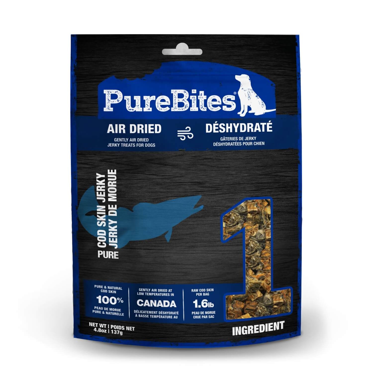Purebites Gently Air Dried Cod Skin Jerky Dog Treats, 4.8Oz