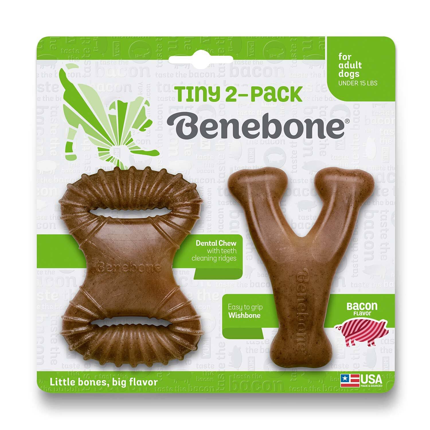 Benebone 2-Pack Dental Chew/Wishbone Bacon Tiny Dog Toy