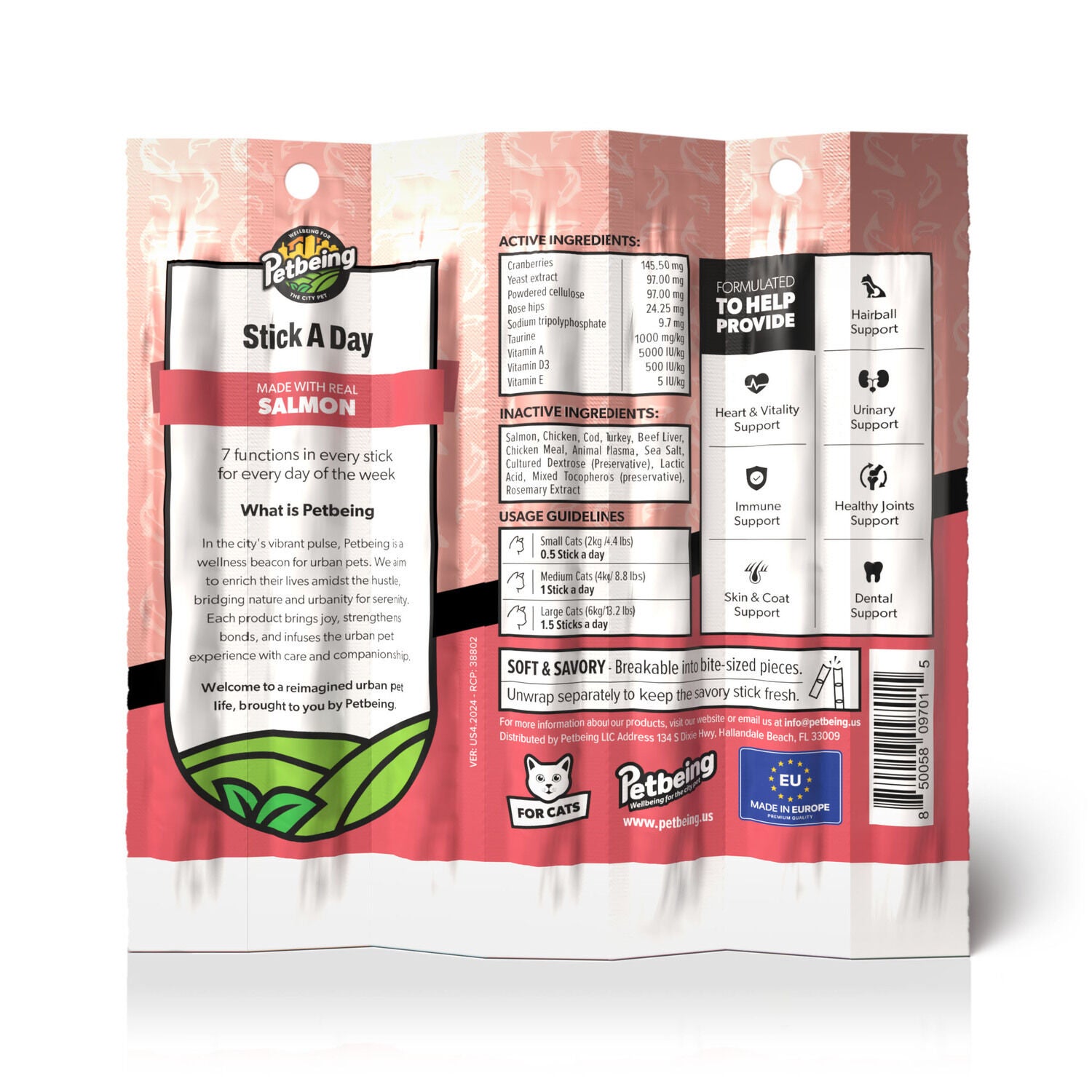 Petbeing Stick A Day 7-In-1 Daily Salmon Chew Supplement For Cats, 7 Count