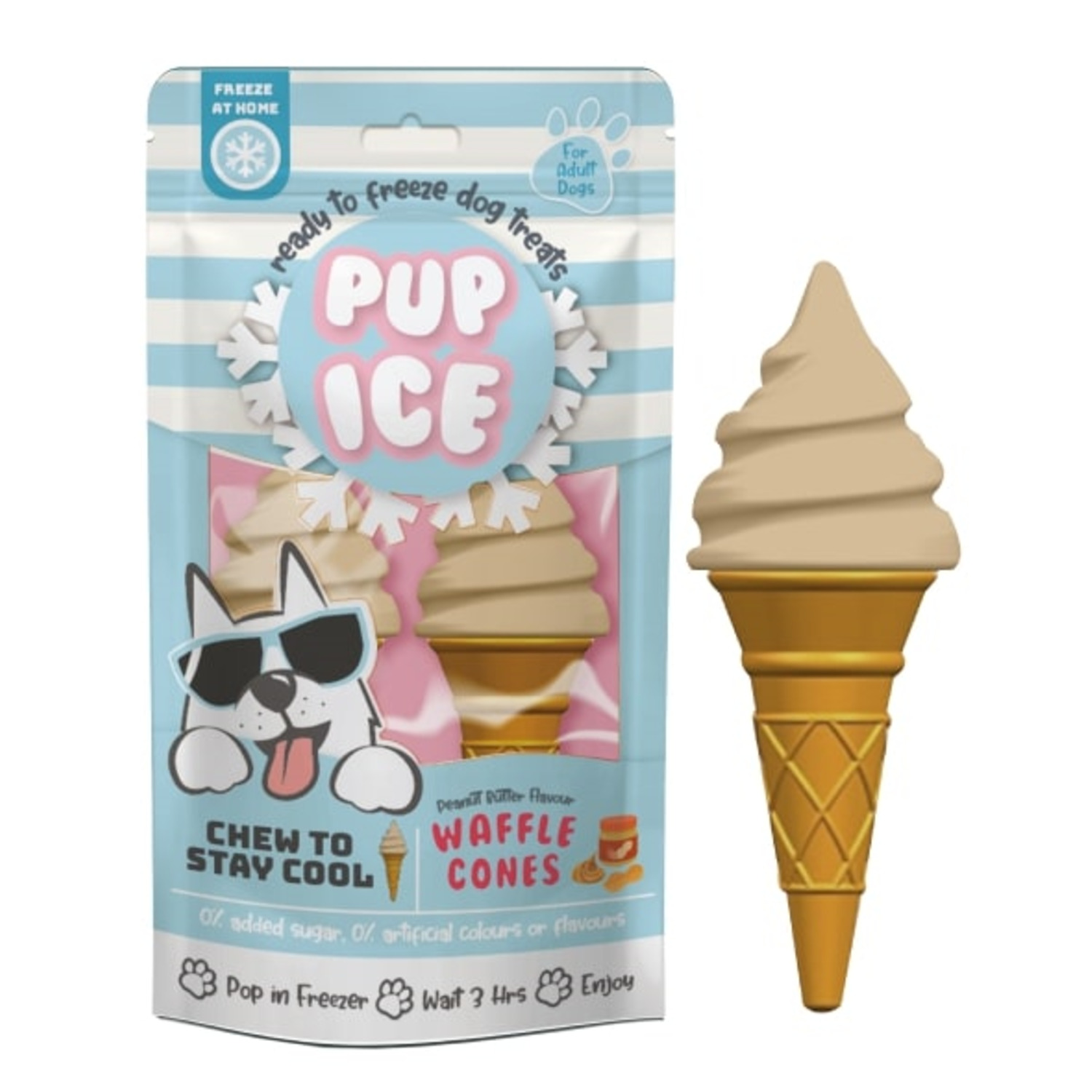 Pup Ice Ready To Freeze At Home Chew Dog Treats, Waffle Cone & Peanut Butter - 2Pk