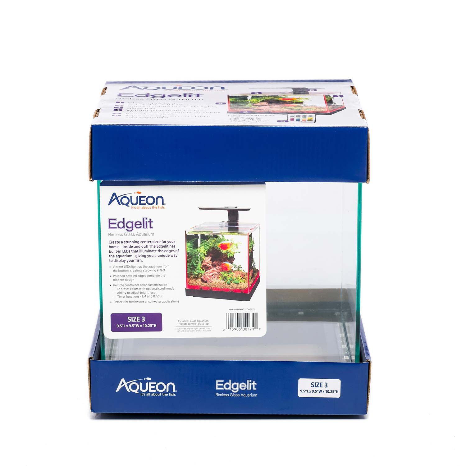 Aqueon Edgelit Rimless Cube Glass Desktop Fish Aquarium 3 Gal