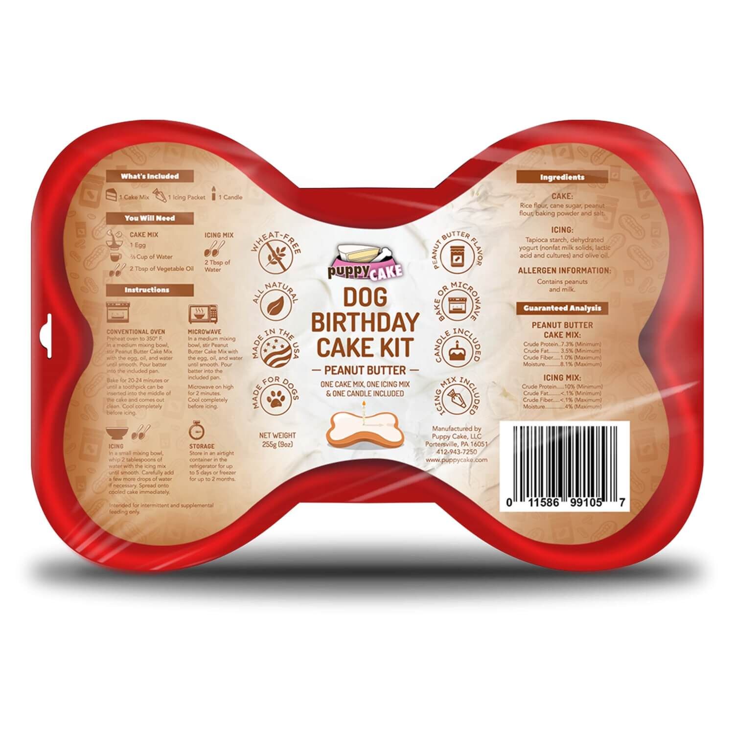 Puppy Cake Dog Birthday Cake Kit- Peanut Butter Cake Mix, Icing Mix, Candle And Silicone Pan