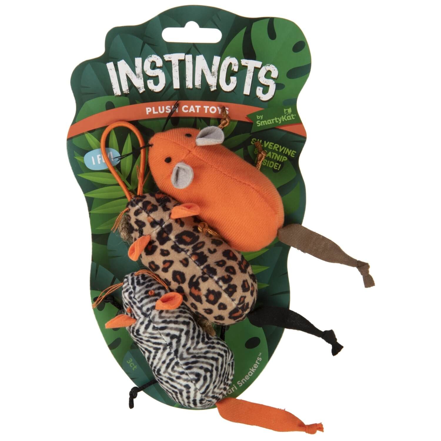 Instincts By Smartykat&reg; Safari Sneakers Happynip Silvervine & Catnip Plush Cat Toys And Launcher Cat Toy (Set Of 3)