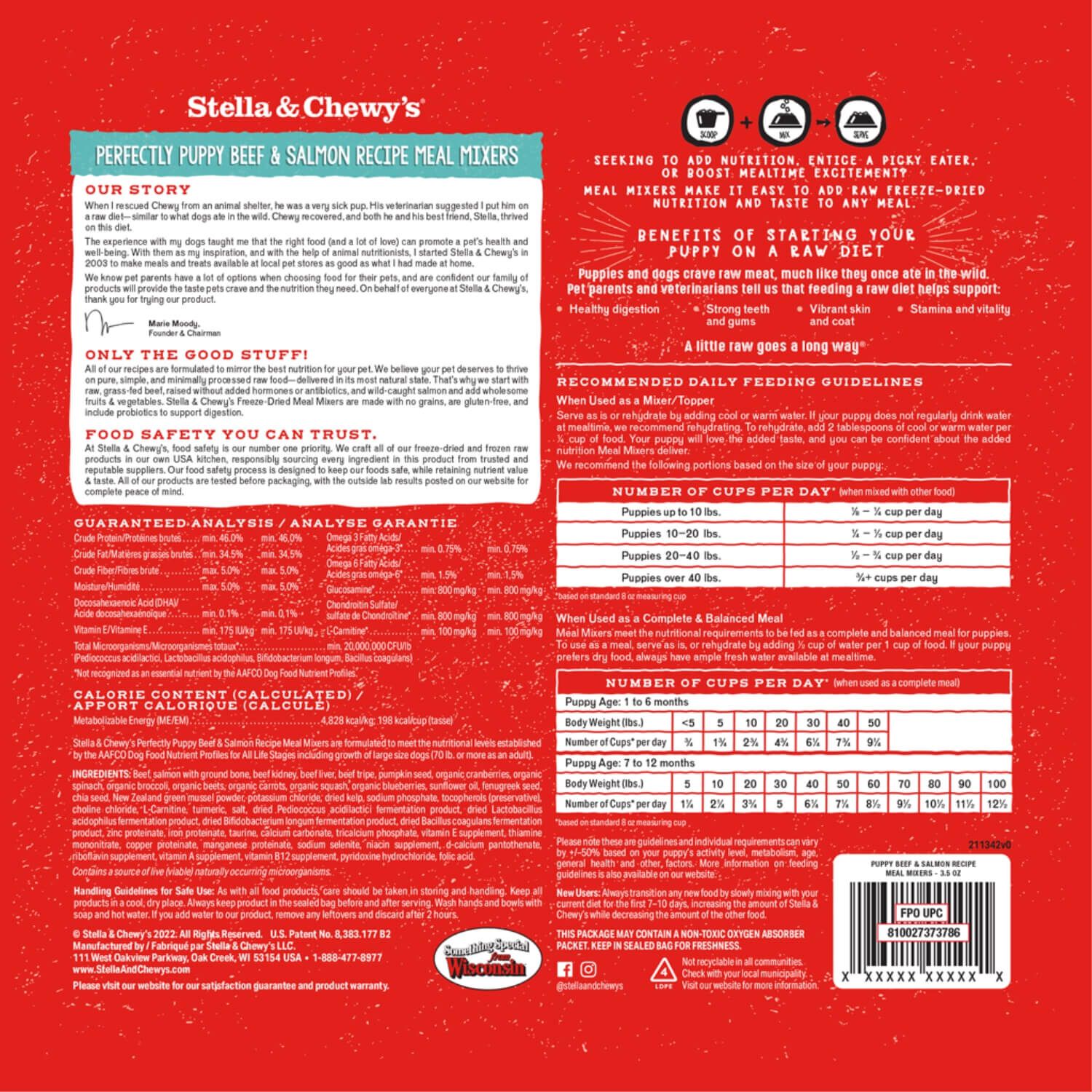 Stella & Chewy's Freeze Dried Raw Meal Mixers Perfectly Puppy Beef & Salmon Recipe Dog Food Topper