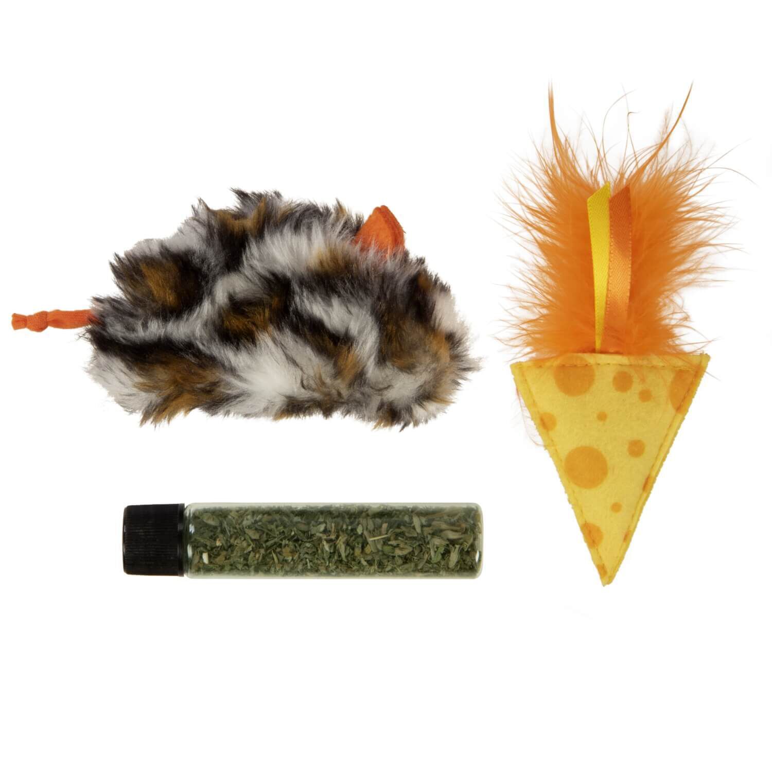 Instincts By Smartykat&reg; Mouse 'N Mate Refillable Mouse Cat Toy And Feathered Cheese Cat Toy With Bonus Tube Of Happynip Silvervine & Catnip
