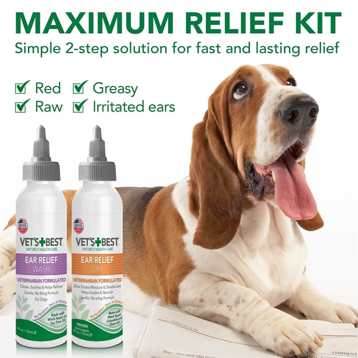 Vet's Best Multi Symptom Dog Ear Wash & Dry Cleaning Kit