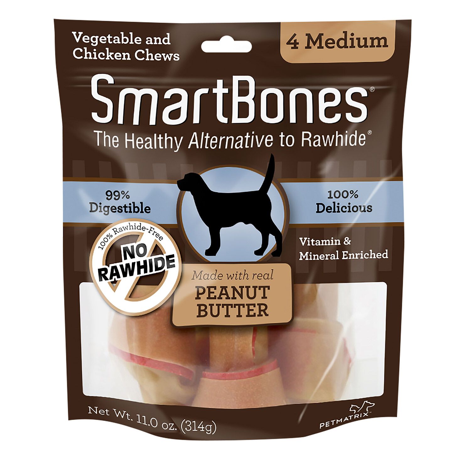 Smartbones Medium Peanut Butter Rawhide Alternative Chews Dog Treats, 4 Pack