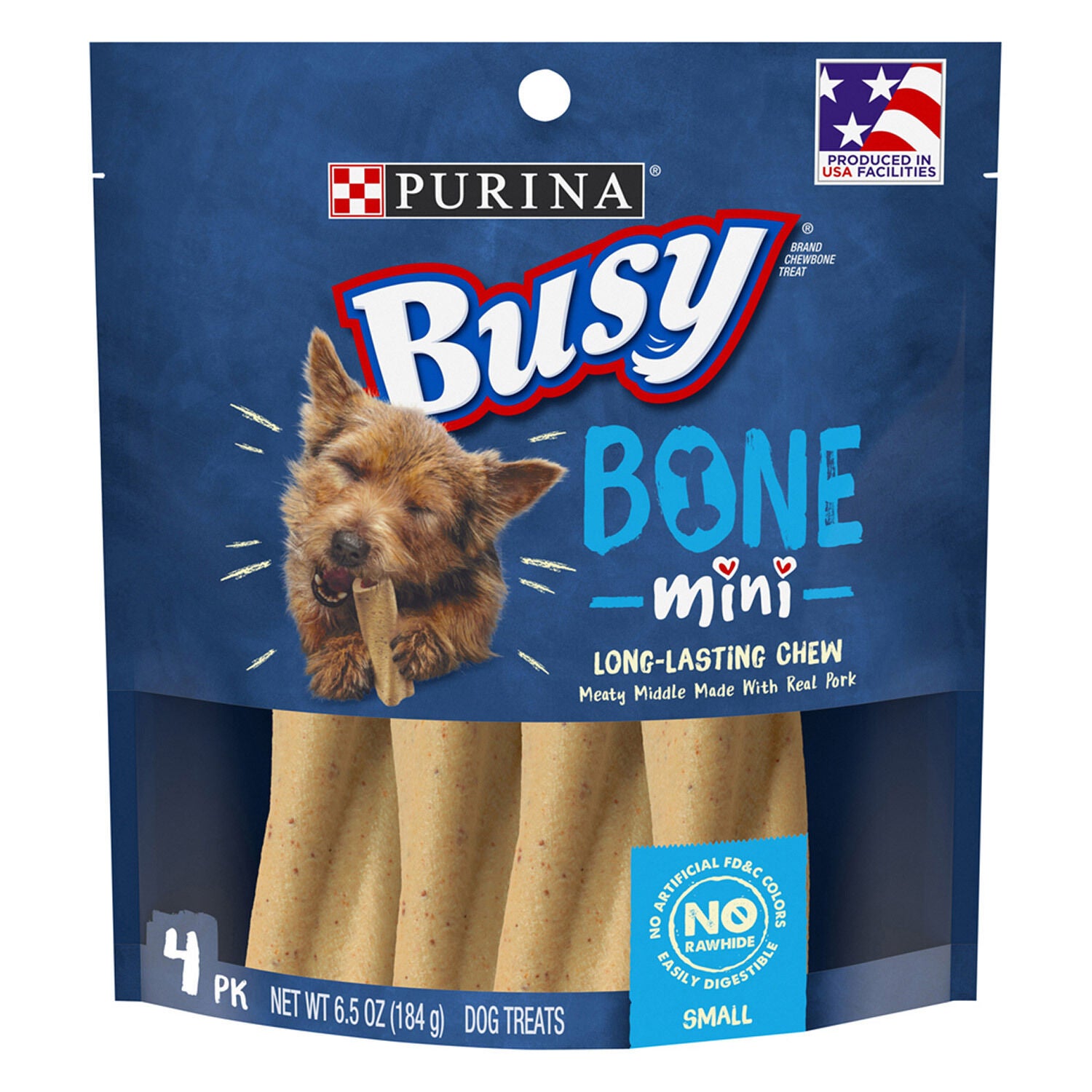 Purina Busy Bone Small Breed Adult Rawhide Alternative Dog Chew Bone Treats, Mini - 4-Ct. Pouch